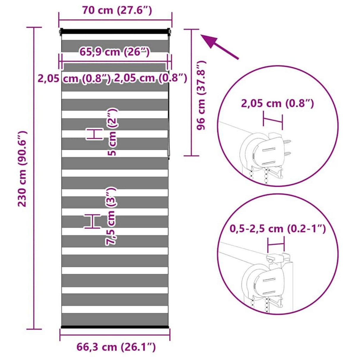 VIDAXL Store zebre noir 70x230 cm largeur du tissu 65,9 cm polyester
