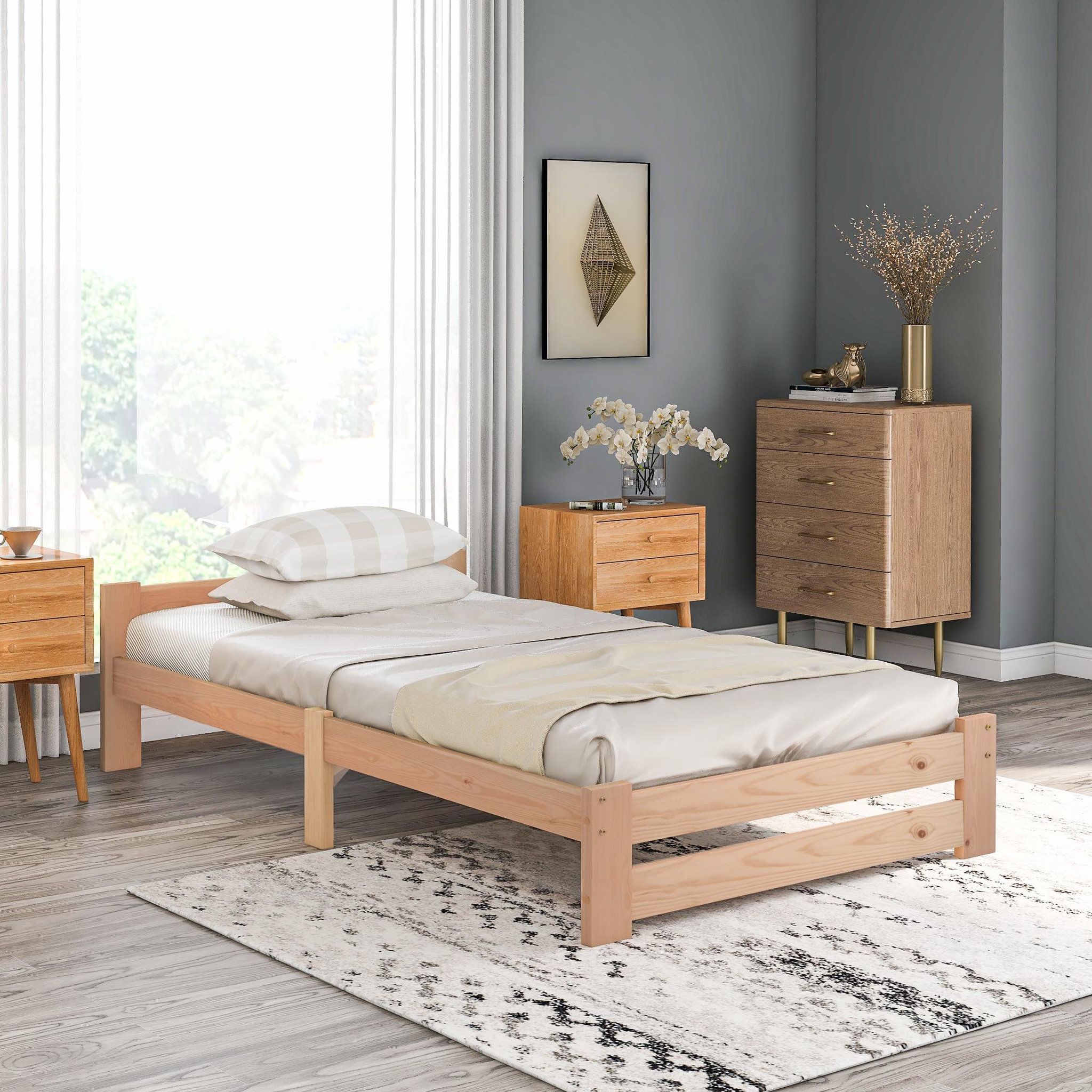Voir la diapositive 5 : MERAX Lit simple 90x200cm bois coloris naturel