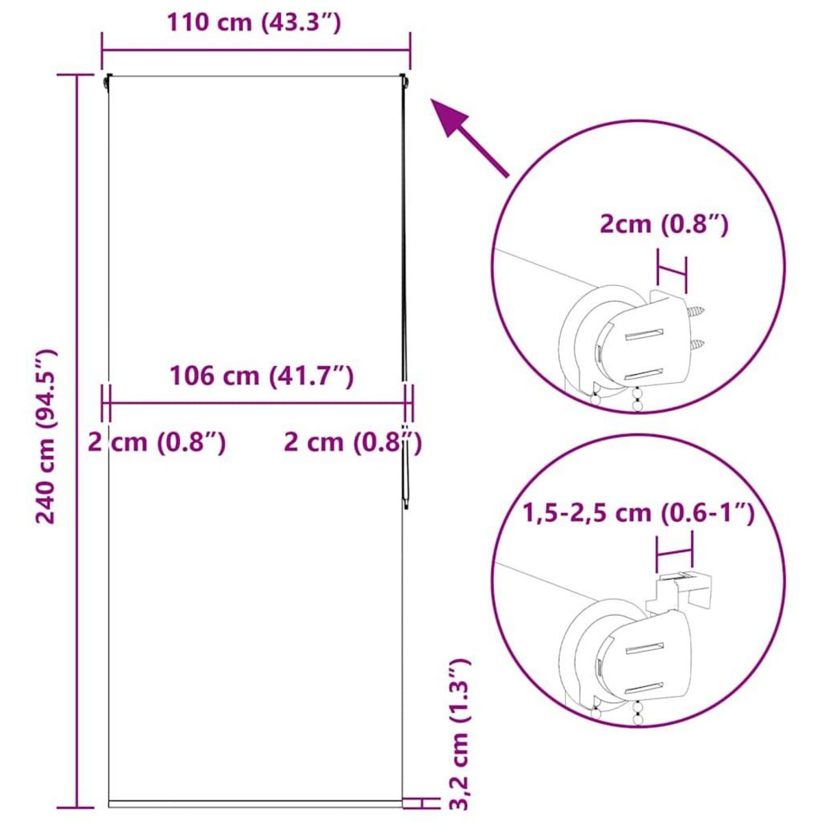 VIDAXL Store enrouleur de douche 110x240 cm largeur du tissu 106 cm