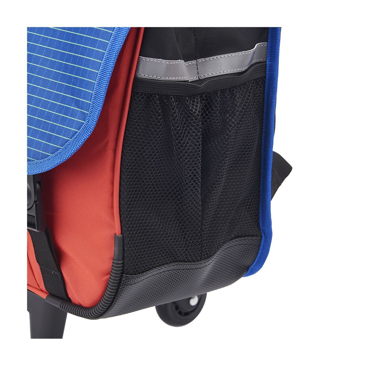 AUCHAN Cartable à roulettes 41 cm CM1/CM2 bleu rouge et noir avec breloque ACTIVE GAMER
