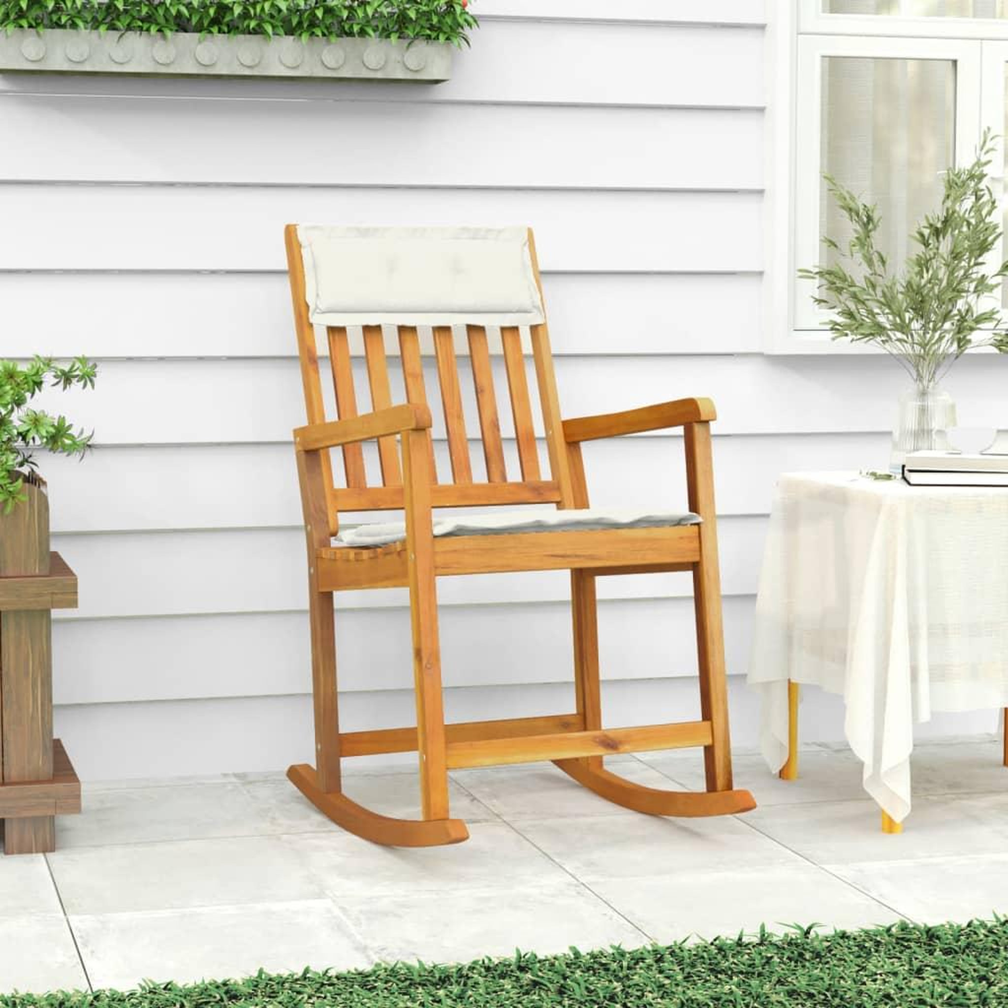VIDAXL Chaise a bascule avec coussins bois massif d'acacia