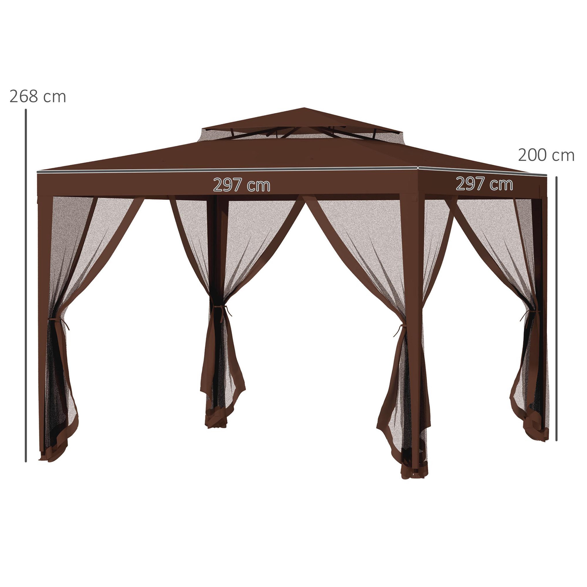 Voir la diapositive 3 : OUTSUNNY Tonnelle barnum de jardin 3L x 3l m avec 4 moustiquaires amovibles - double toit - métal polyester marron