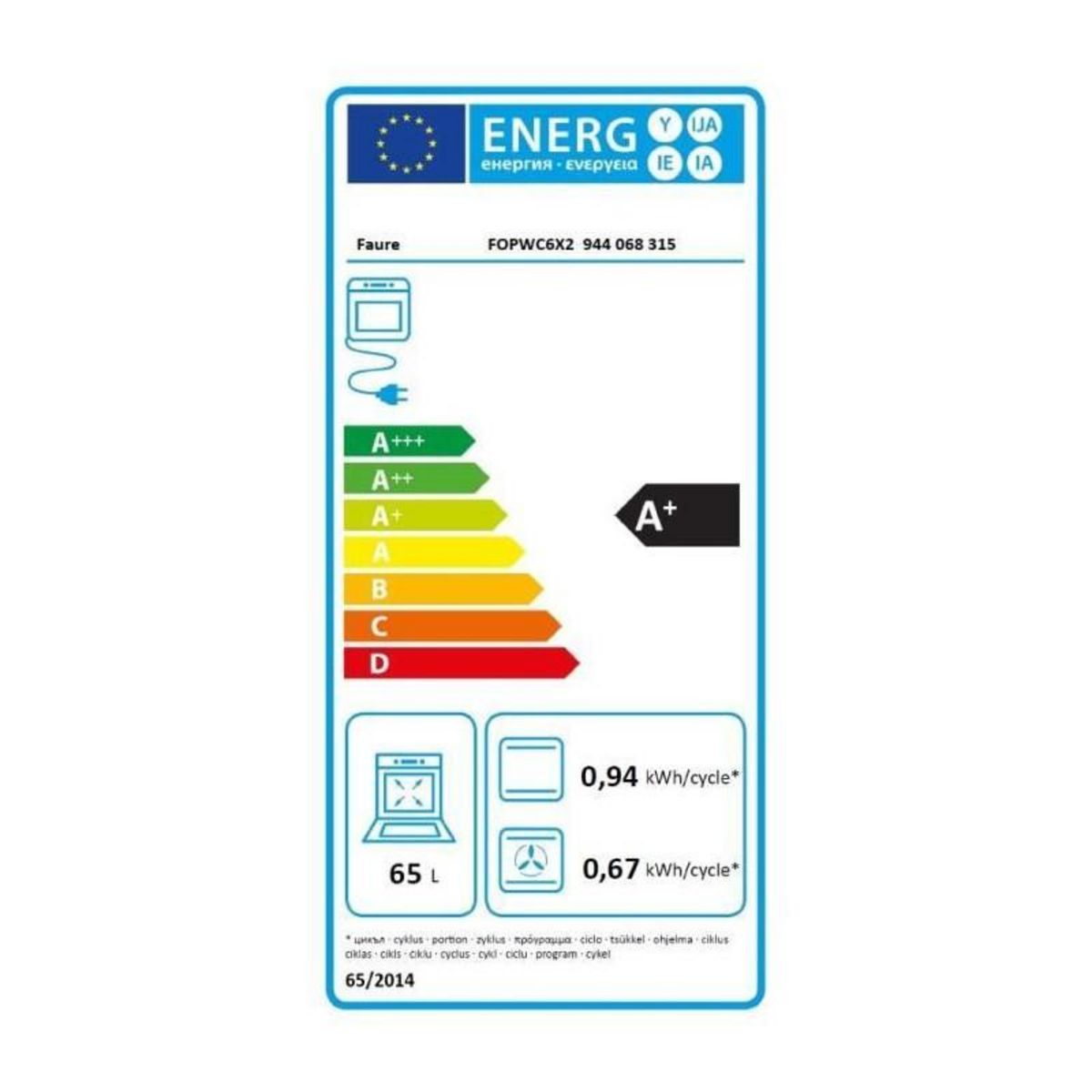 FAURE Four multifonction encastrable - Pyrolyse - FAURE - FOPWC6X2 - Inox - Porte froide