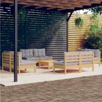 VIDAXL Salon de jardin 9 pcs avec coussins gris bois de pin