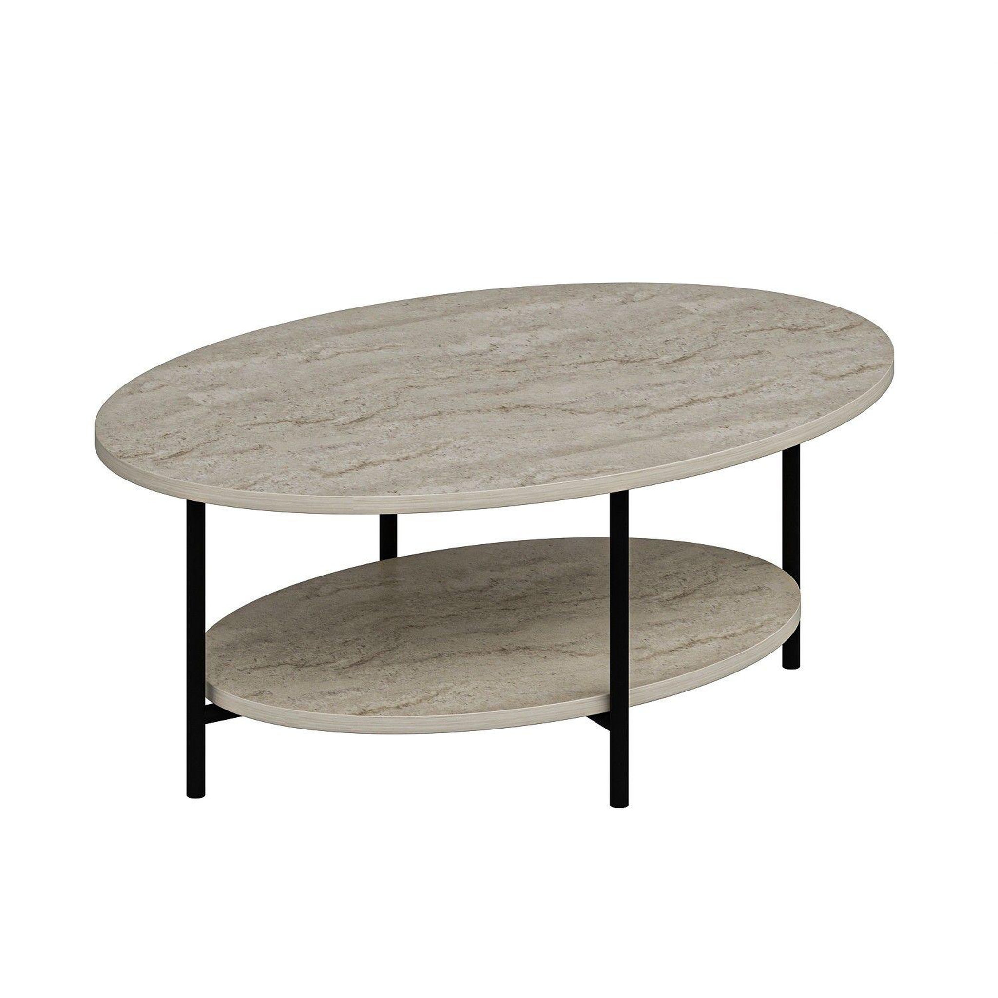 Voir la diapositive 4 : TOILINUX Table basse 1 étagère effet travertin - beige et noir
