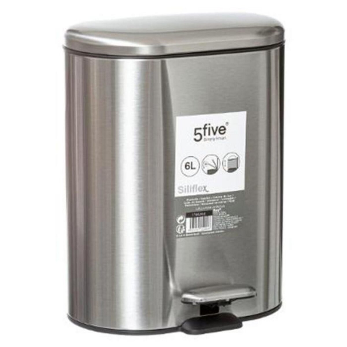 FIVE Poubelle de Salle de Bain  Siliflex  6L Inox