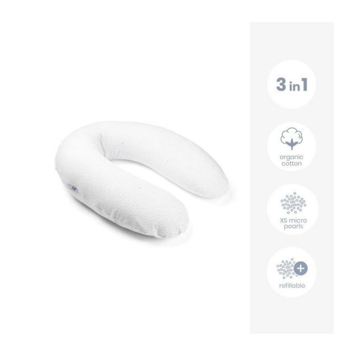 BABYMOOV doomoo Coussin de maternité et d'allaitement Buddy - Confort optimal pour maman et bébé, Silver Dots