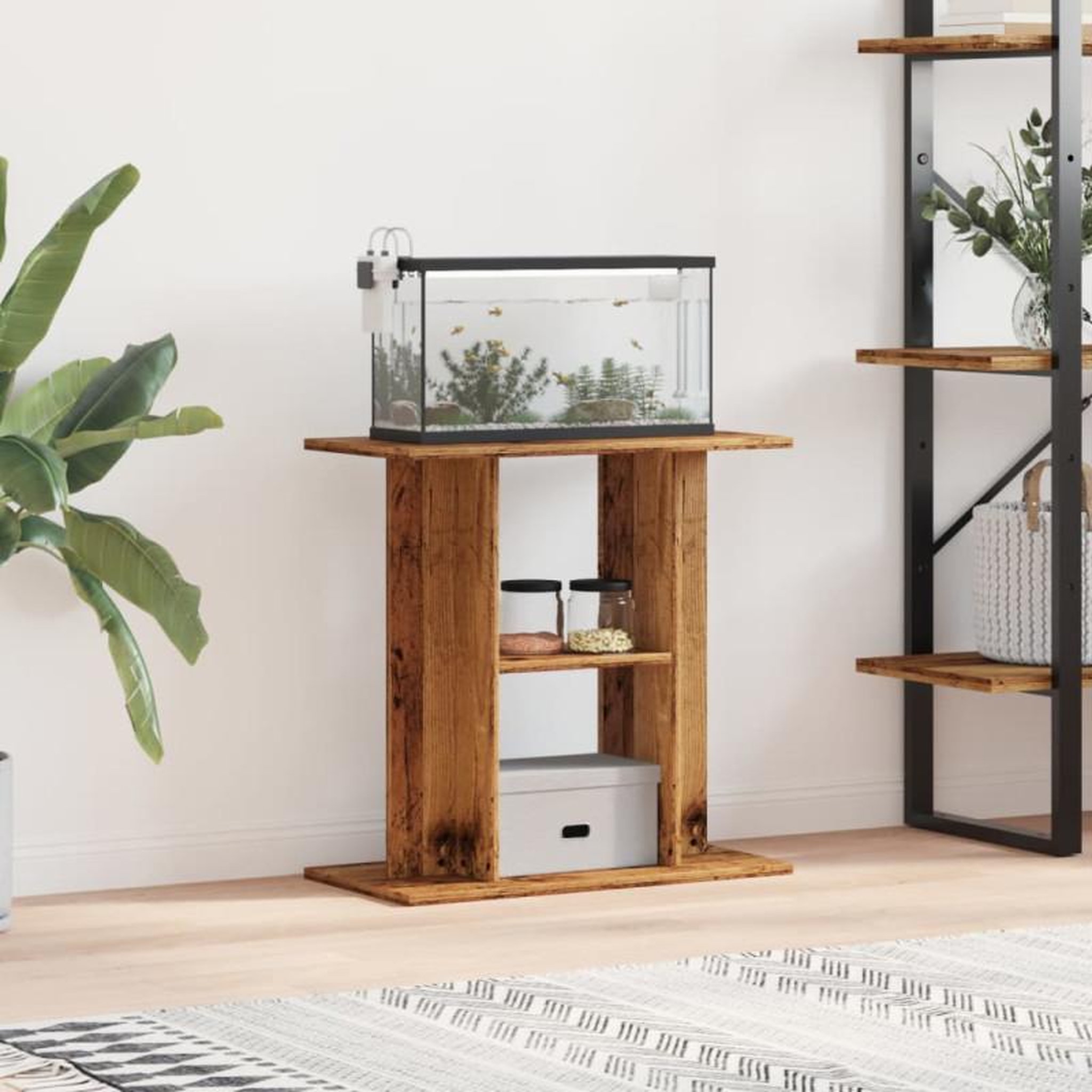 Voir la diapositive 1 : VIDAXL Support d aquarium vieux bois 60x30x60 cm bois d ingénierie