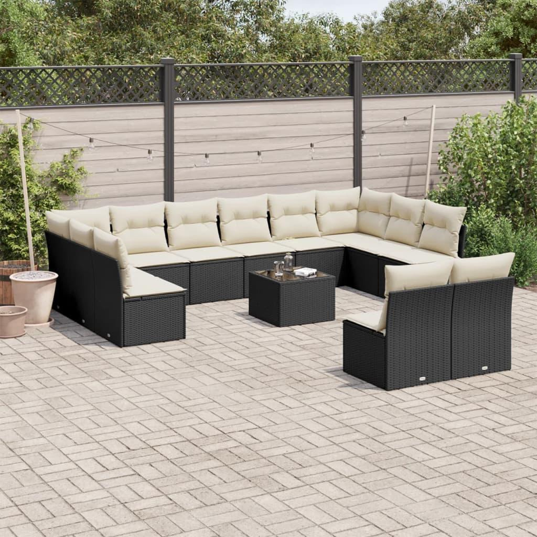 VIDAXL Salon de jardin avec coussins 13 pcs noir resine tressee