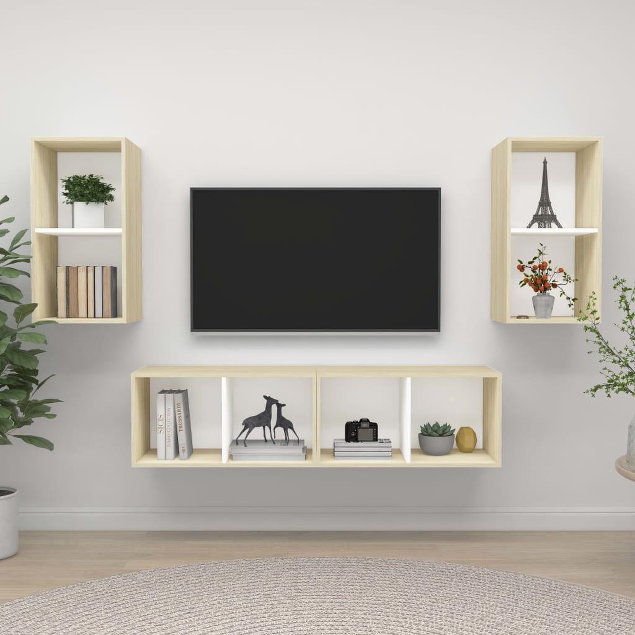 Voir la diapositive 1 : VIDAXL Meubles TV muraux 4 pcs Blanc et chene sonoma Bois d'ingenierie