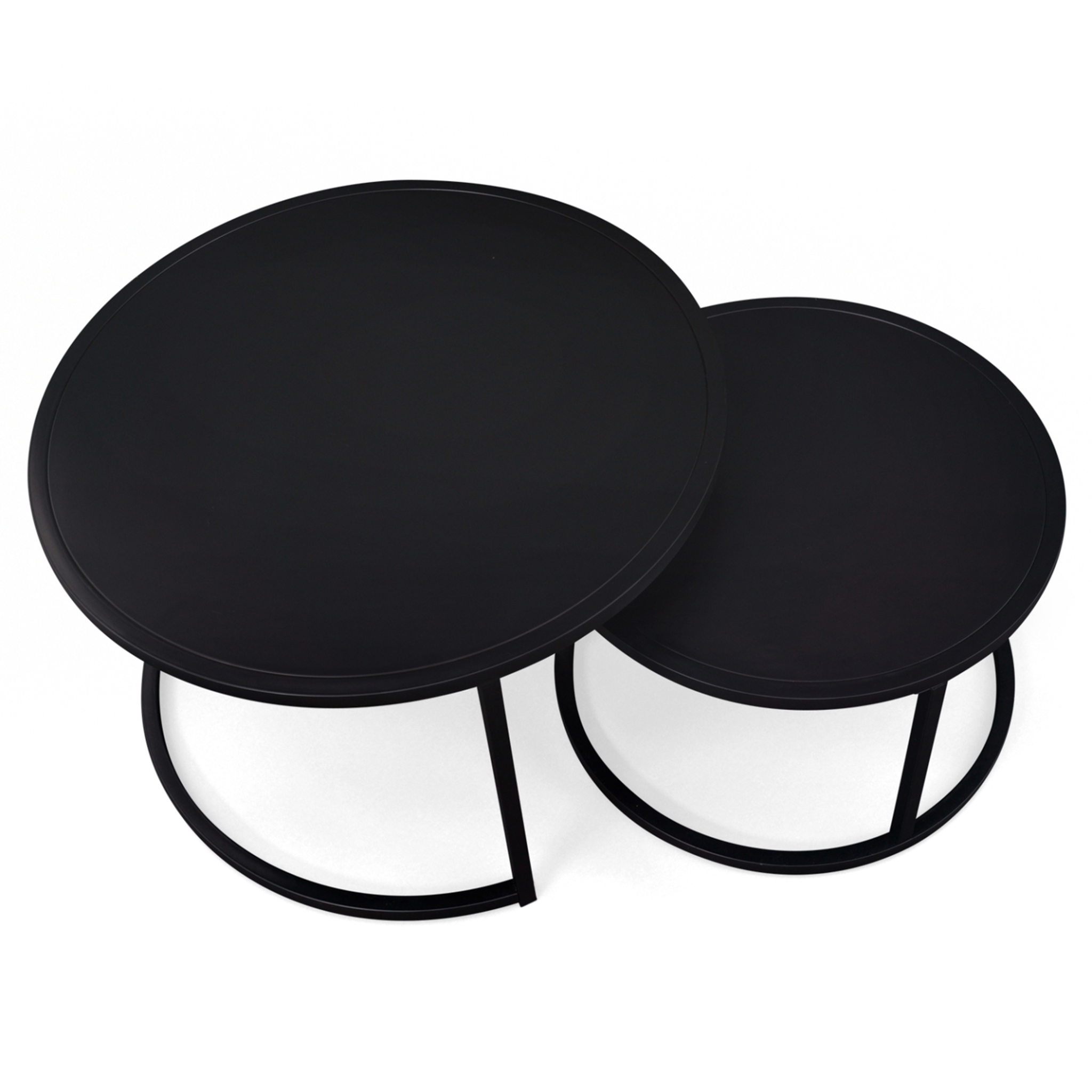 Voir la diapositive 4 : ID MARKET Lot de 2 tables basses gigognes davis rondes 54/70 en métal noir mat design industriel