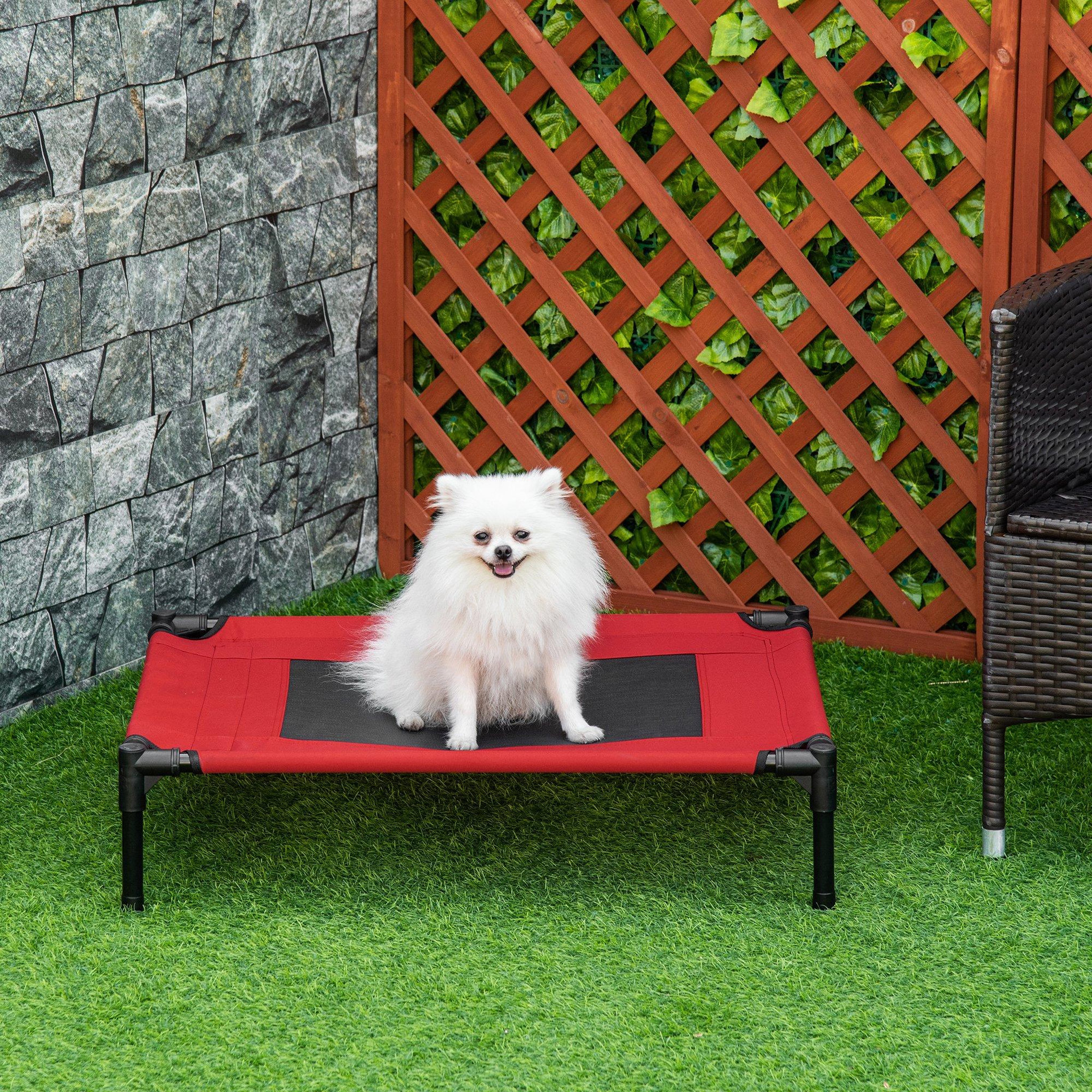 Voir la diapositive 2 : PAWHUT Lit surélevé pour chien chat dim. 76l x 61l x 18h cm avec sac métal époxy tissu oxford textilène micro-perforé rouge noir