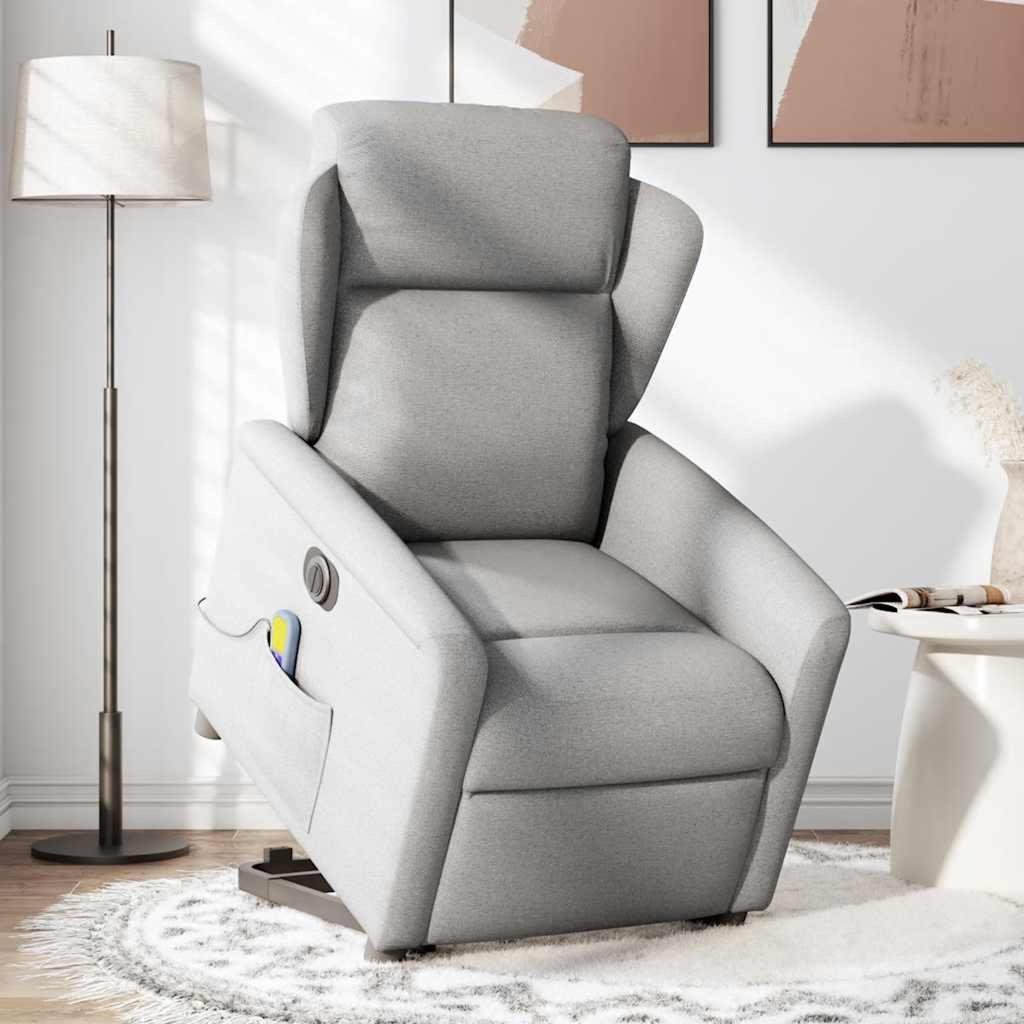 Voir la diapositive 2 : VIDAXL Fauteuil inclinable de massage electrique gris nuage tissu