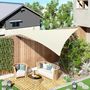 Voir la diapositive 2 : OUTSUNNY Voile d'ombrage triangulaire grande taille 4 x 4 x 4 m polyéthylène haute densité résistant aux UV crème