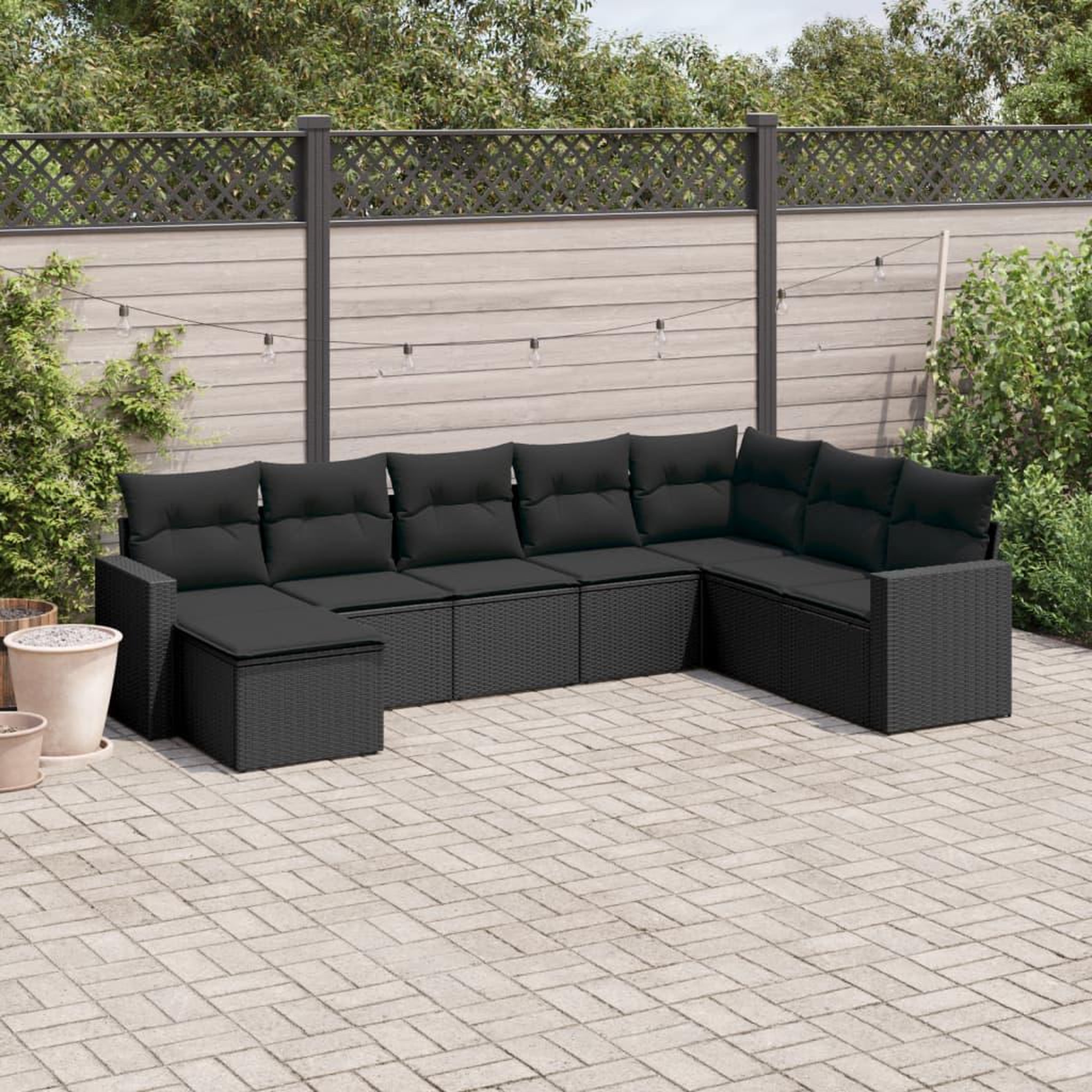 VIDAXL Salon de jardin 8 pcs avec coussins noir resine tressee