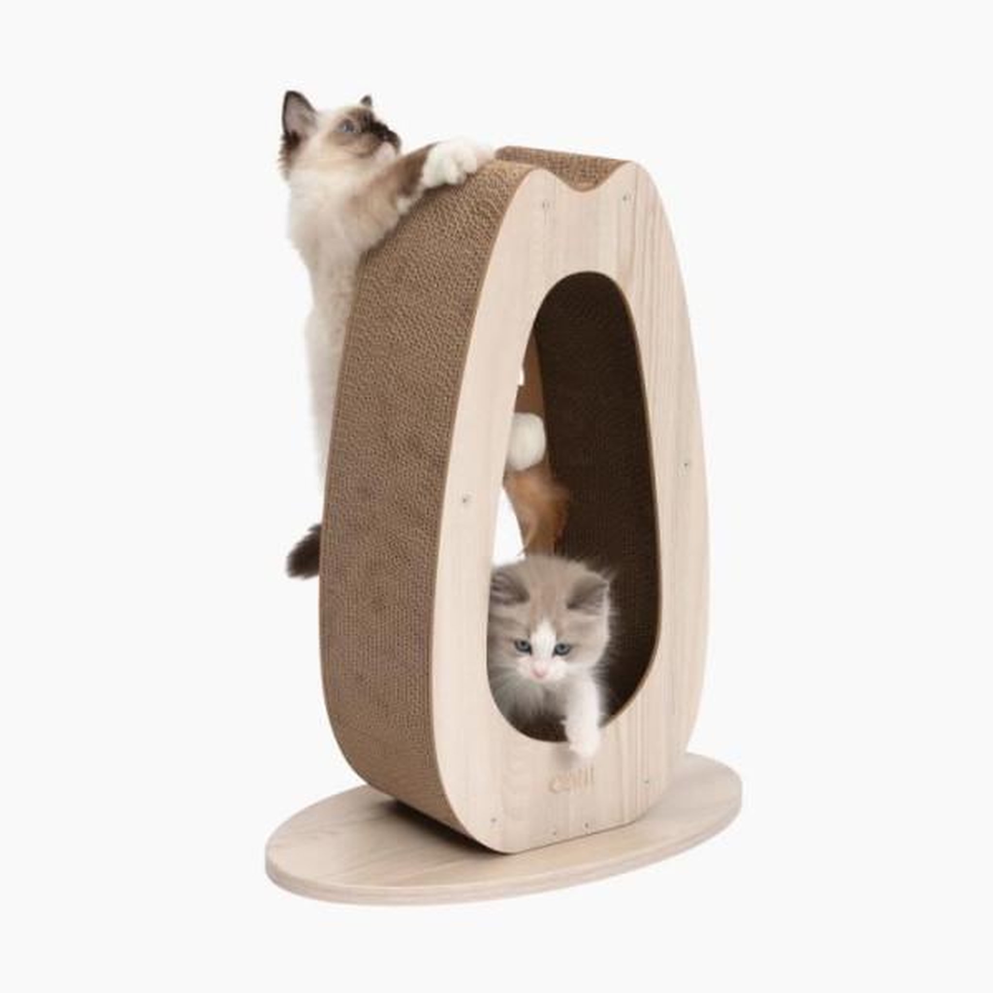 Voir la diapositive 2 : MARKET24 Griffoir pour chat - CATIT - Pixi Grand - Avec balle en tissu et plume - Aspect chene naturel