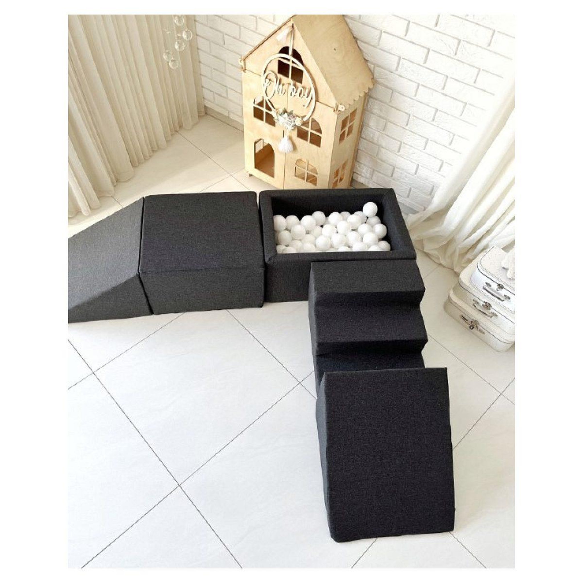 Voir la diapositive 3 : MONIO FOR KIDS Jeu en mousse 5 éléments avec mini piscine à balles graphite