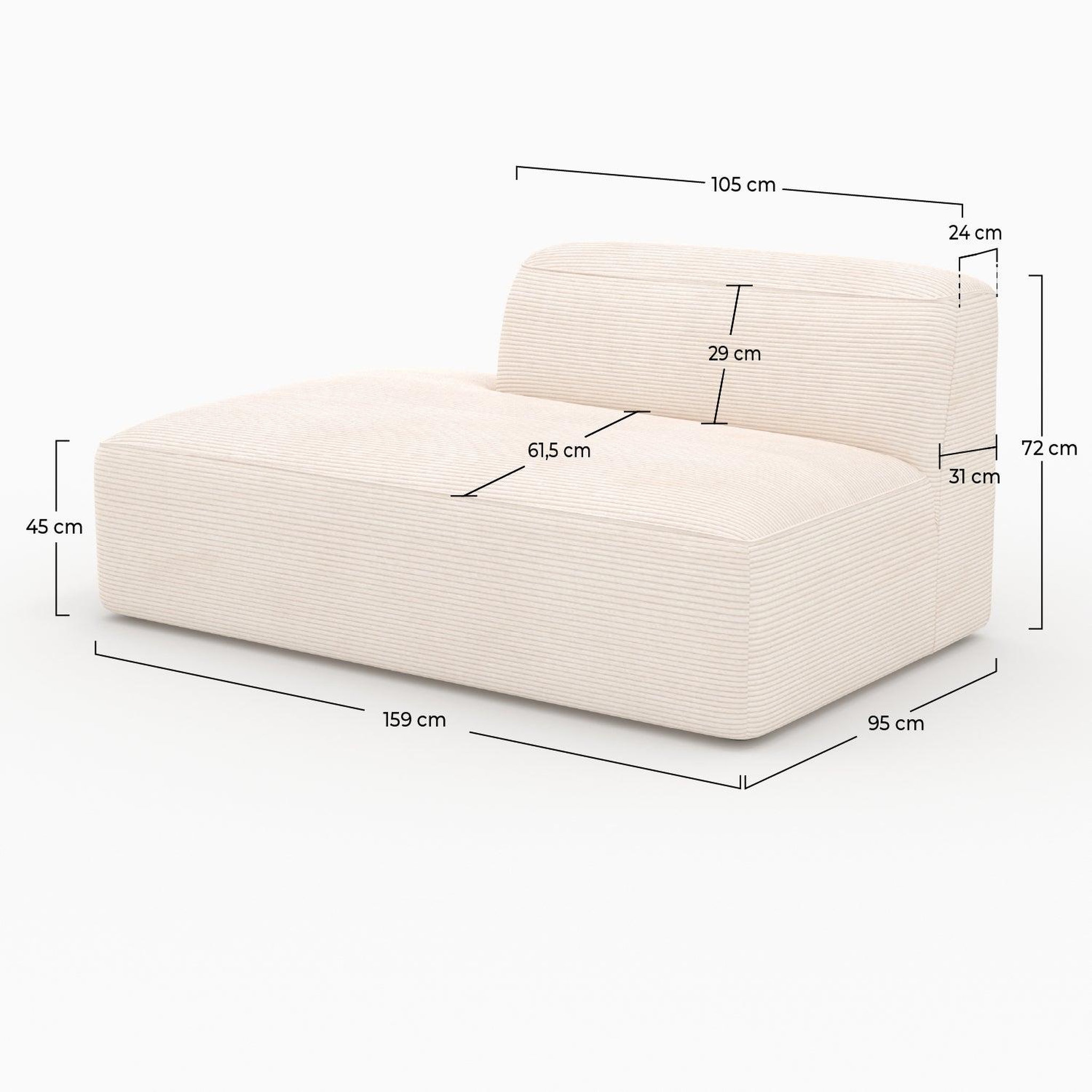 Voir la diapositive 4 : MAISON PAVANE Méridienne dossier à droite pour canapé modulable en velours blanc-mina
