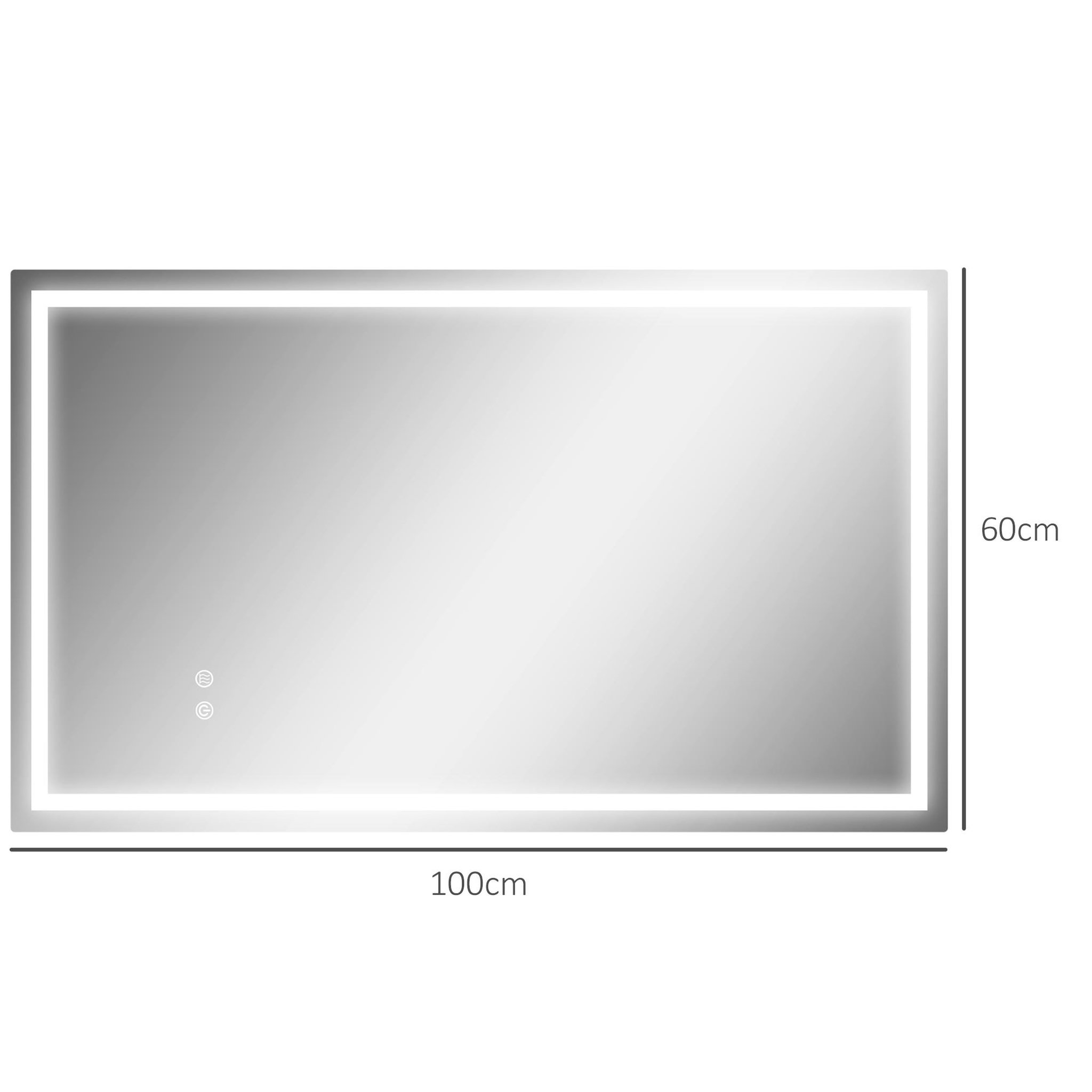 Voir la diapositive 3 : HOMCOM Miroir led mural de salle de bain - 100l x 60h cm - luminosité réglable 3 couleurs - interrupteur tactile - système antibué