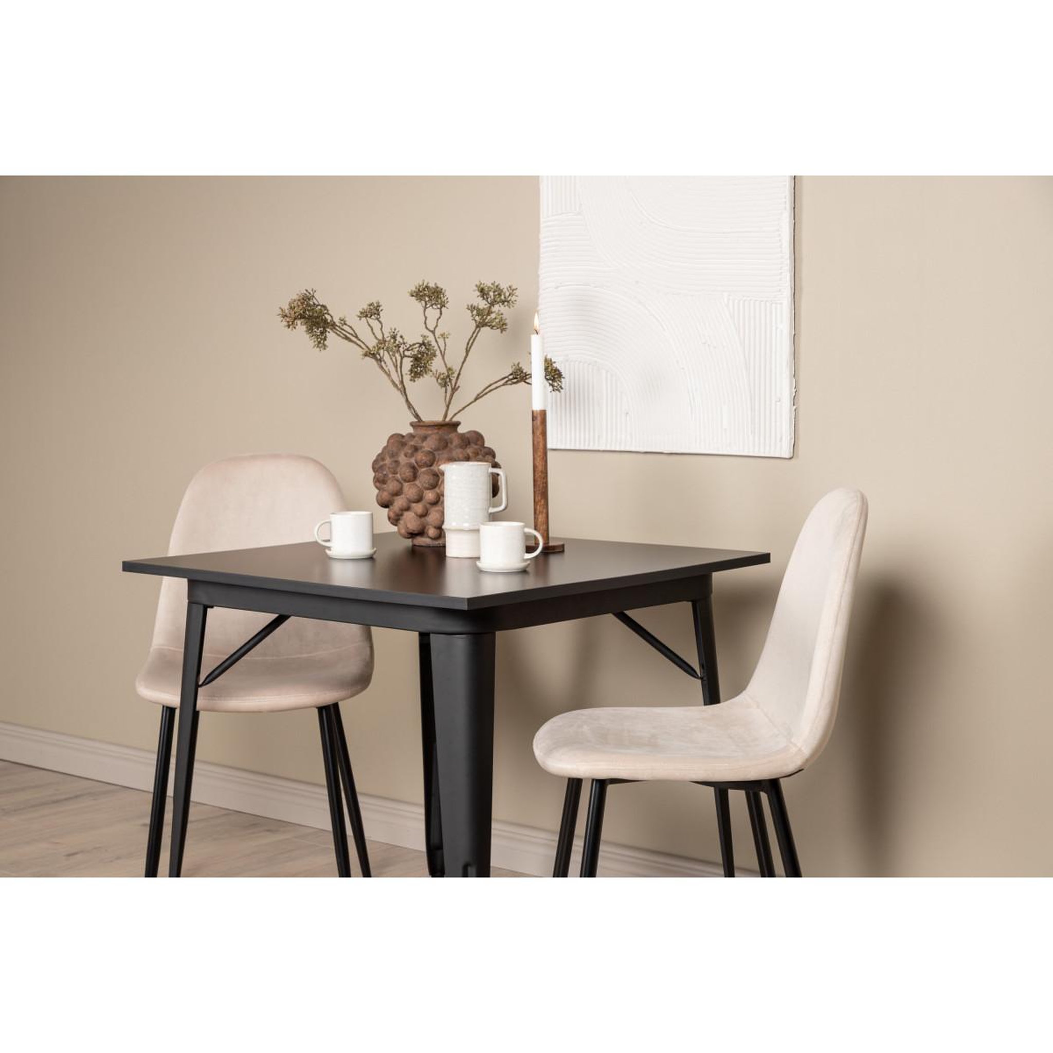 Voir la diapositive 6 : Paris Prix Ensemble table à manger & 2 chaises  tempe & polar  80cm noir & beige
