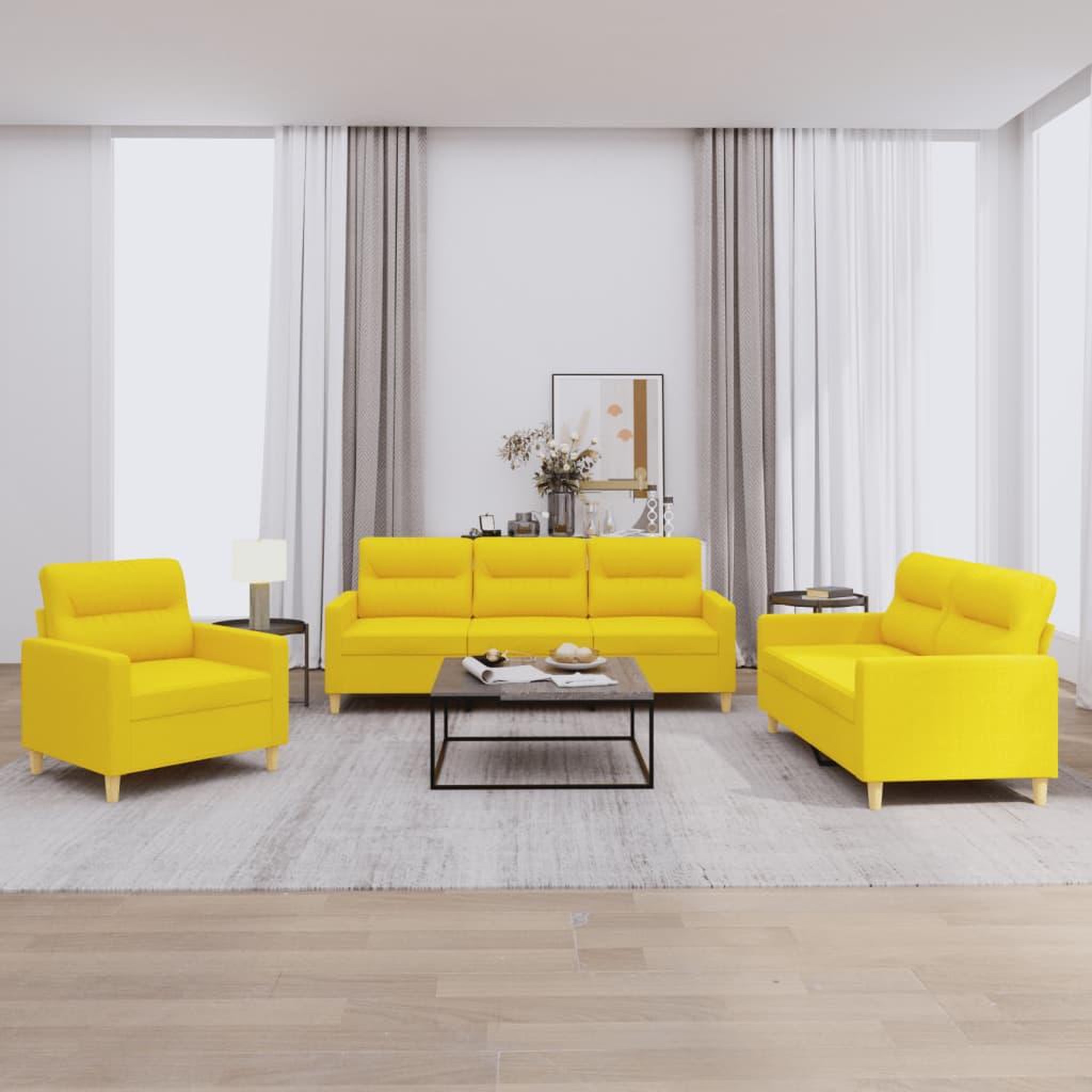 VIDAXL Ensemble de canapes 3 pcs avec coussins Jaune clair Tissu