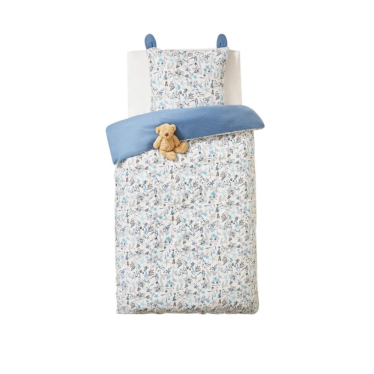 Petit Béguin Housse de couette enfant + taie d'oreiller en flanelle Océan d'amour