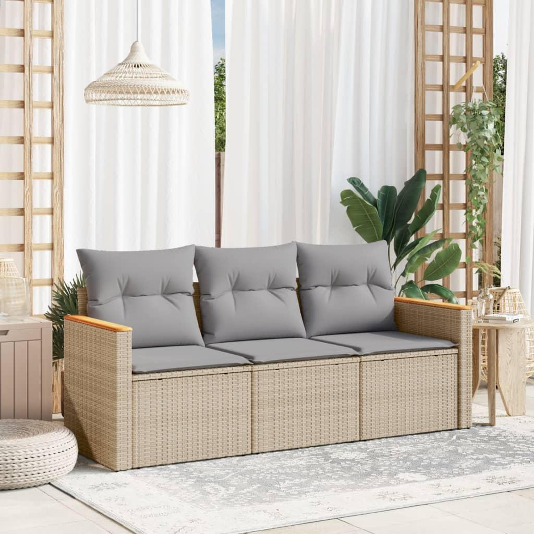 VIDAXL Salon de jardin avec coussins 3 pcs beige resine tressee