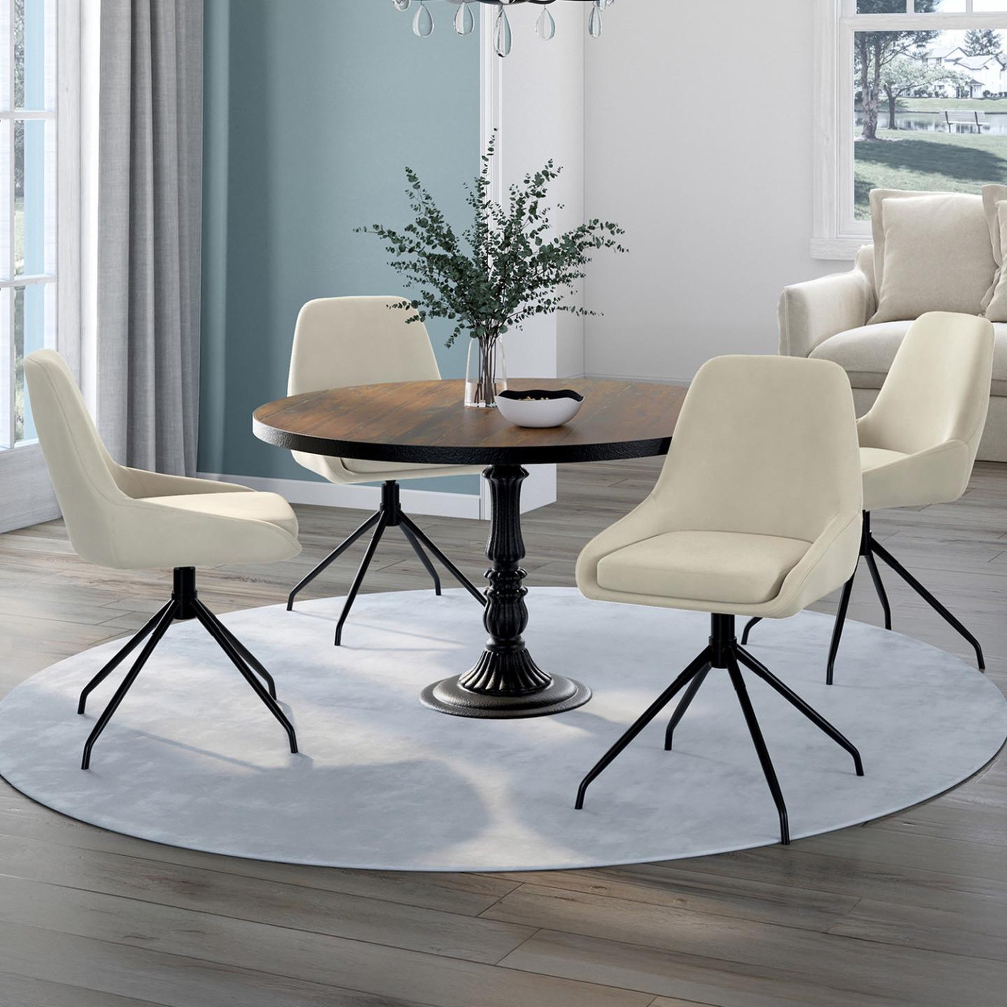 Voir la diapositive 2 : ID MARKET Lot de 4 chaises pivotantes 360° thalya en velours beige avec accoudoirs