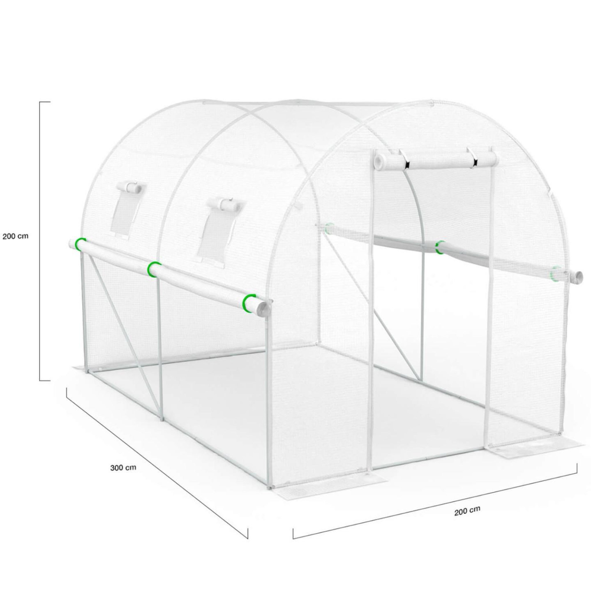 Voir la diapositive 5 : ID MARKET Serre de jardin tunnel 6m² 3 x 2 x 2 m acier galvanisé + bâche anti-uv avec porte et fenêtres roma blanche toutes saisons