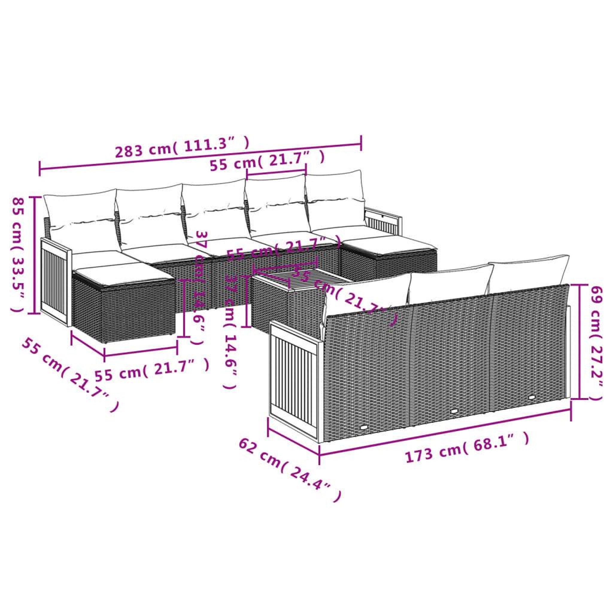 Voir la diapositive 6 : VIDAXL Salon de jardin 11 pcs avec coussins noir resine tressee