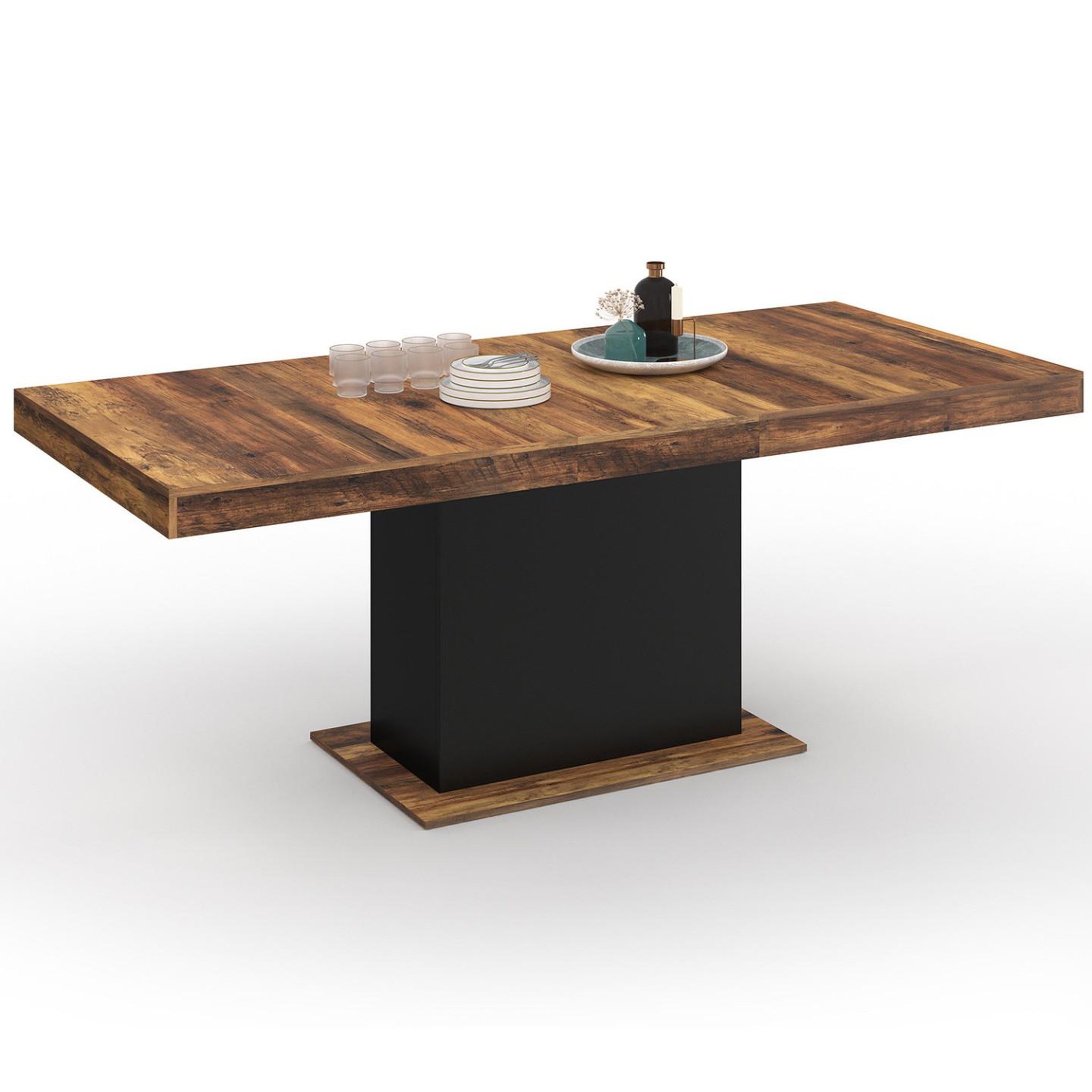 ID MARKET Table à manger extensible rectangle eden 6-10 personnes plateau hawkins bois foncé et noir 160-200cm