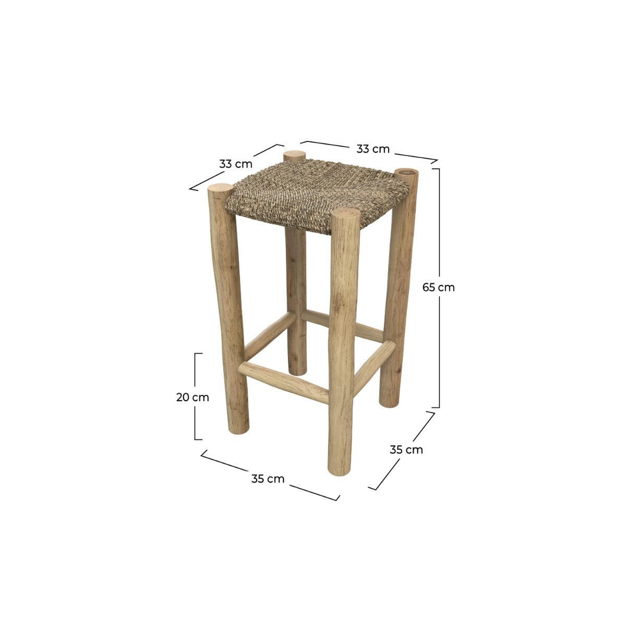 Voir la diapositive 4 : MAISON PAVANE Tabouret pour îlot central 65 cm en jonc de mer et teck-jovan