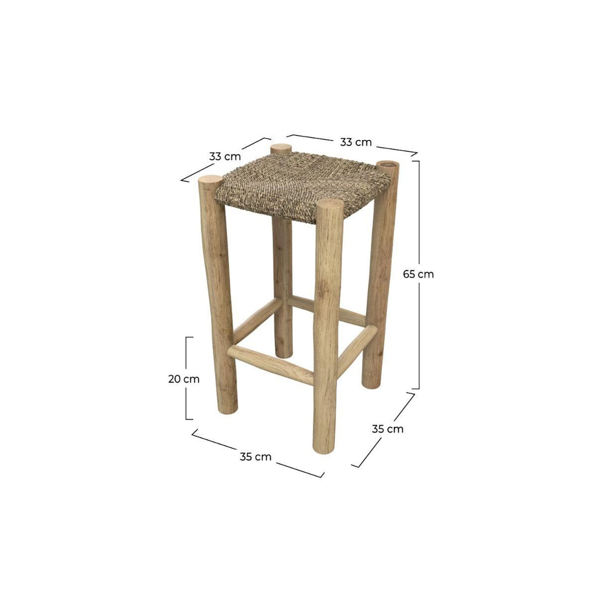 MAISON PAVANE Tabouret pour îlot central 65 cm en jonc de mer et teck-Jovan