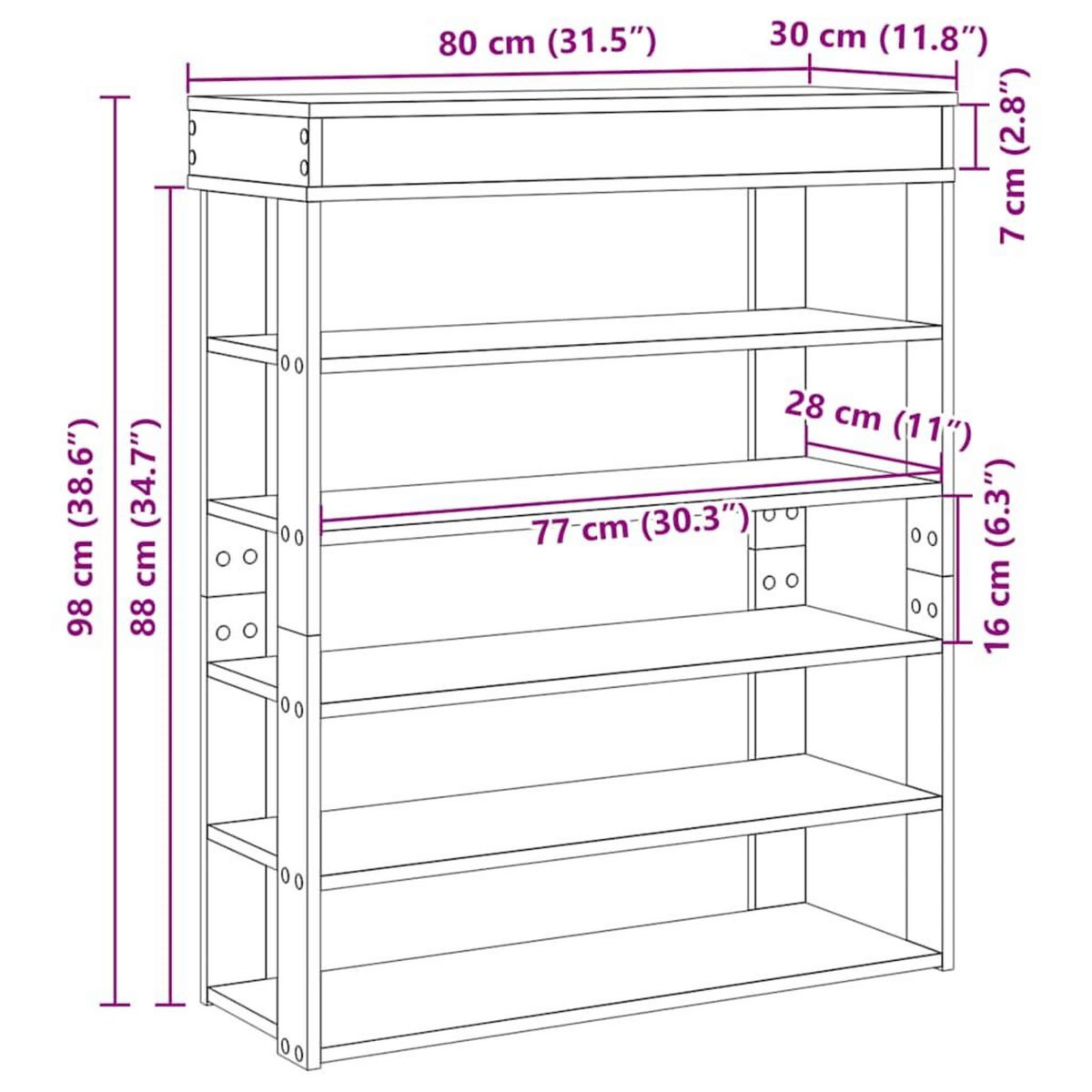 VIDAXL Etagere a chaussures gris beton 80x30x98 cm bois d'ingenierie