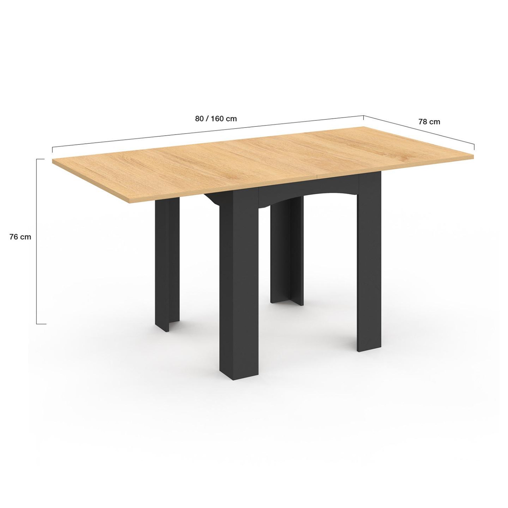 Voir la diapositive 5 : ID MARKET Table à manger extensible rectangle dona 4-8 personnes noire plateau façon hêtre 80-160 cm