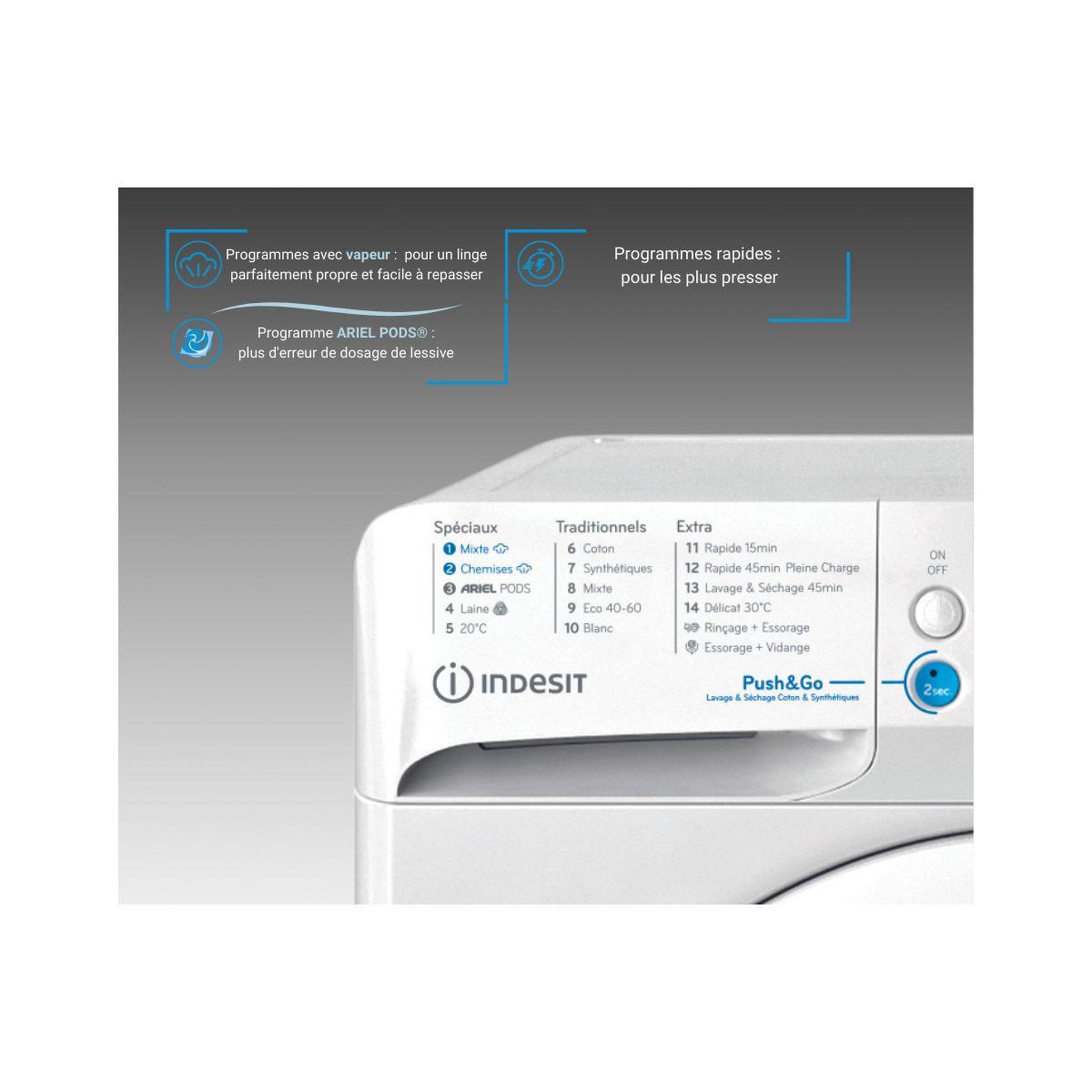 Voir la diapositive 3 : Indesit Lave linge séchant hublot BDE96435WKVFR