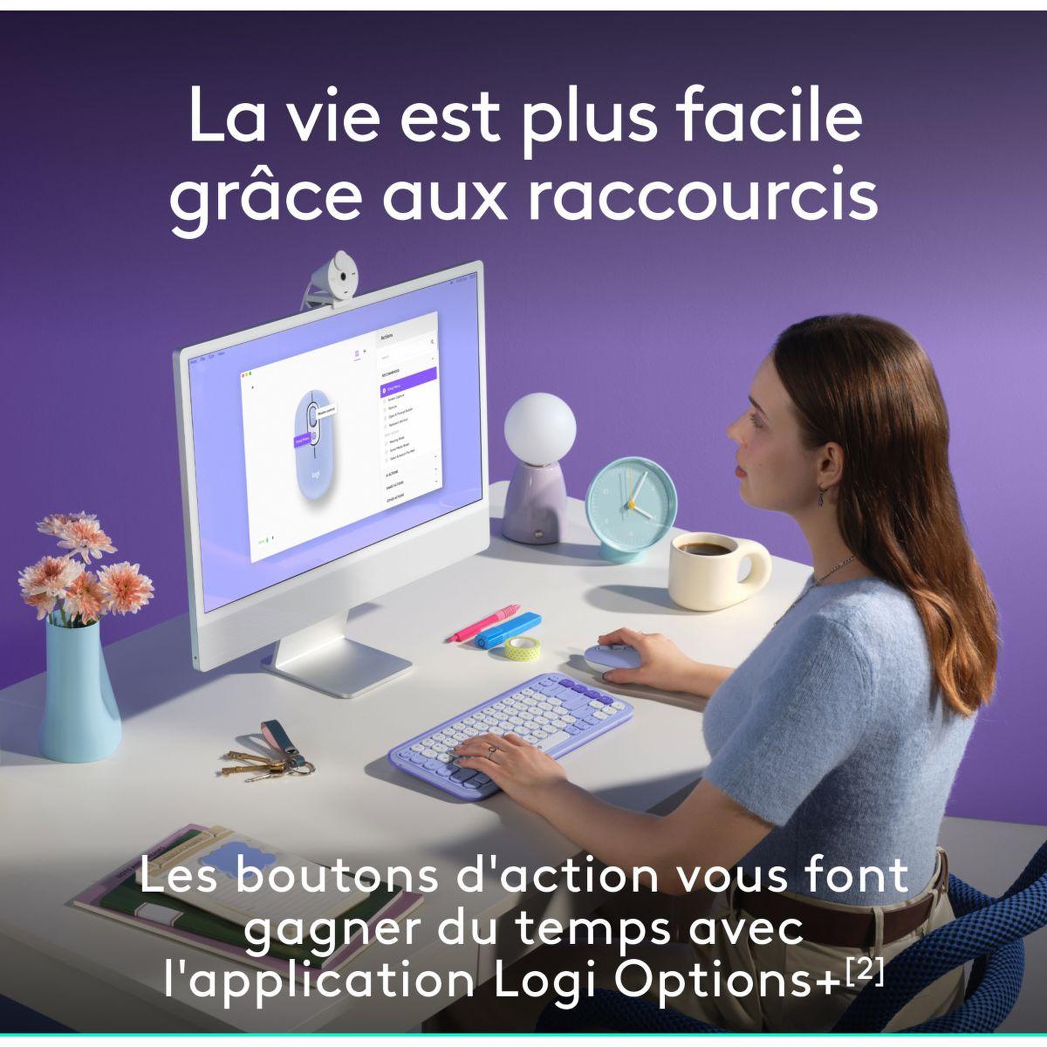Voir la diapositive 4 : Logitech Souris sans fil pop mouse lila