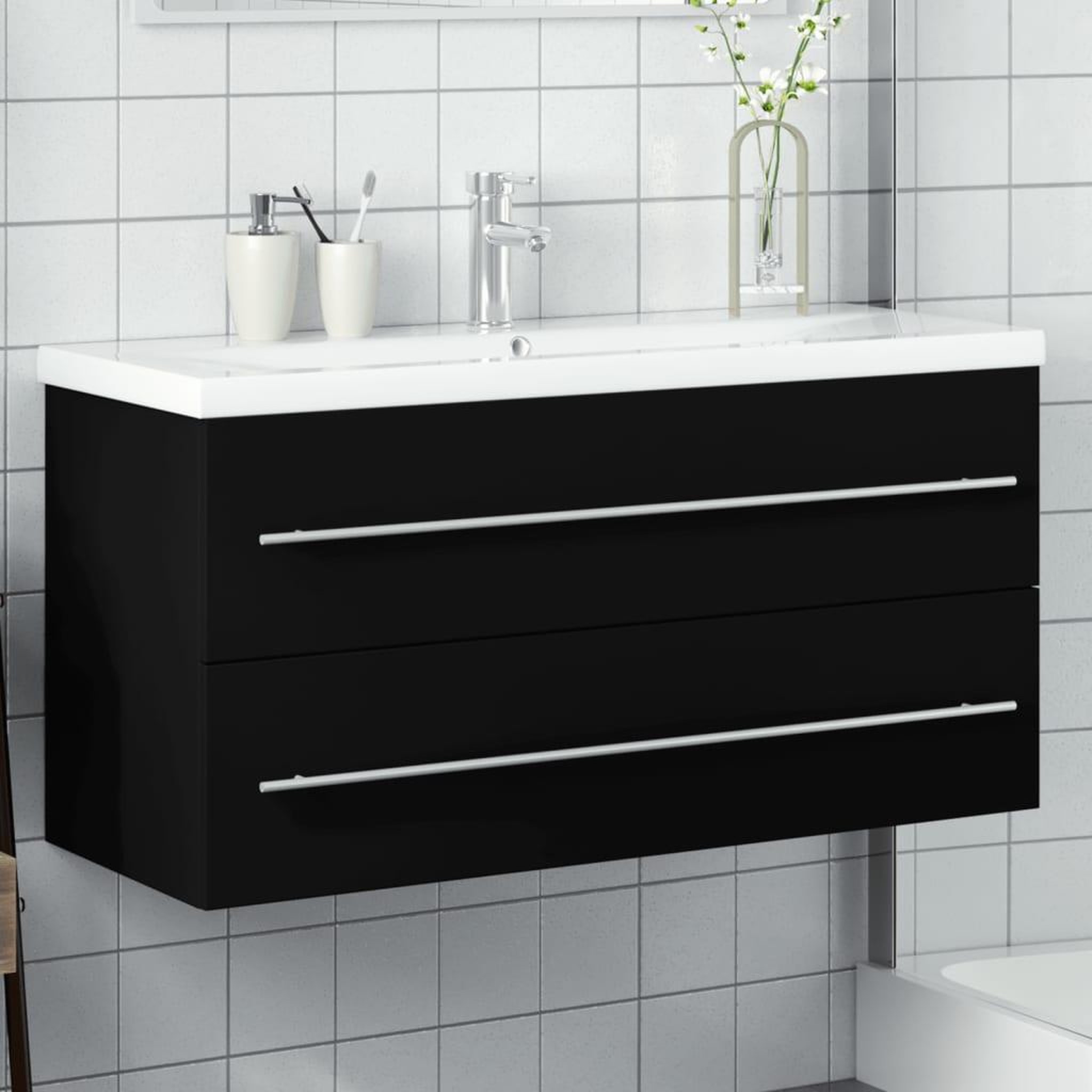 VIDAXL Armoire lavabo de salle de bain avec bassin integre noir