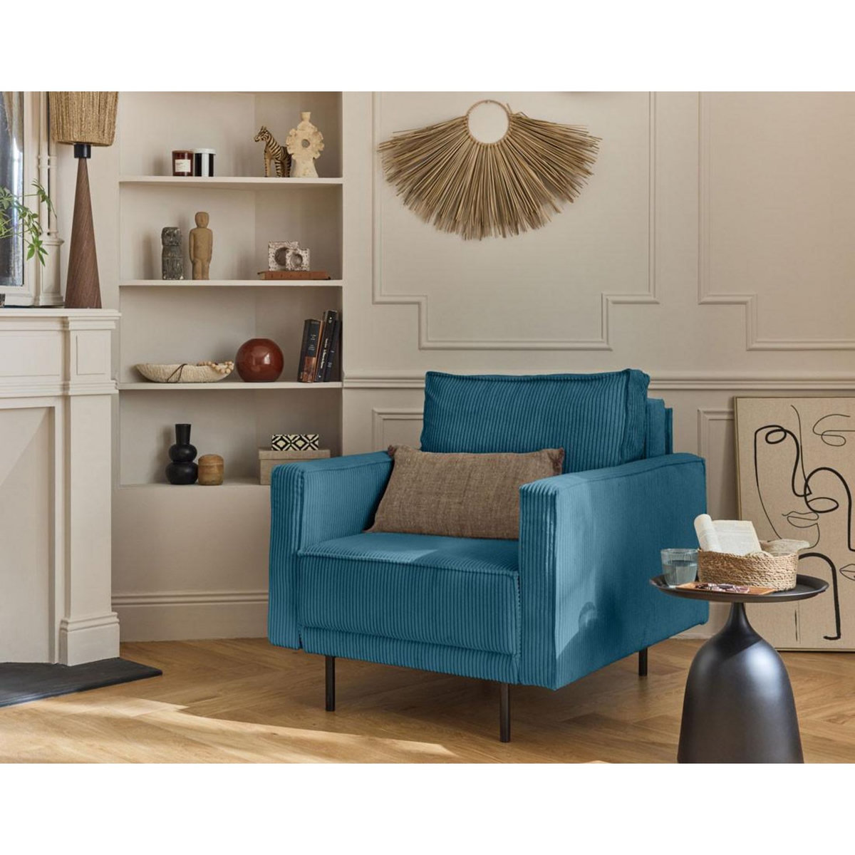 LISA DESIGN Charlie - fauteuil - pieds hauts - en velours côtelé