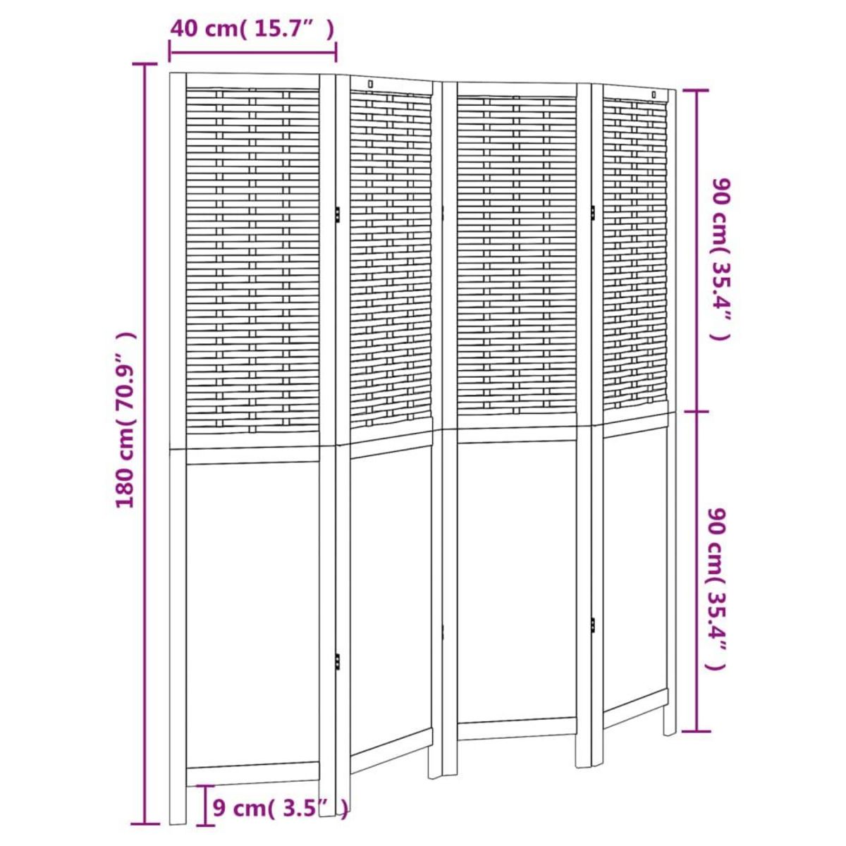 VIDAXL Cloison de separation 4 panneaux blanc bois de paulownia massif