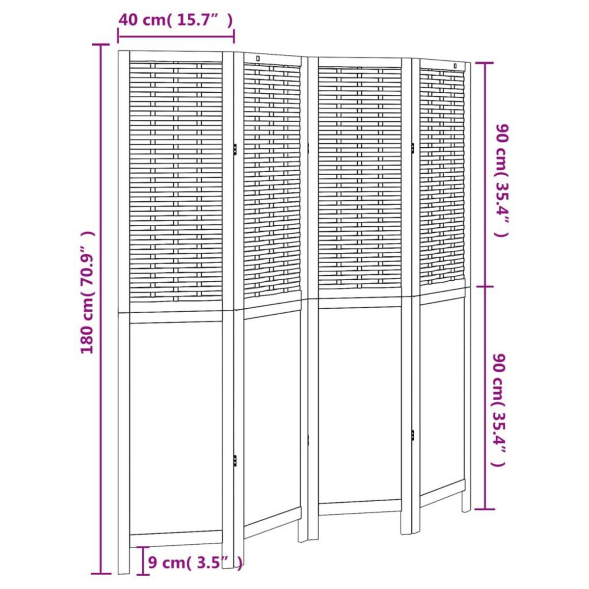 VIDAXL Cloison de separation 4 panneaux blanc bois de paulownia massif