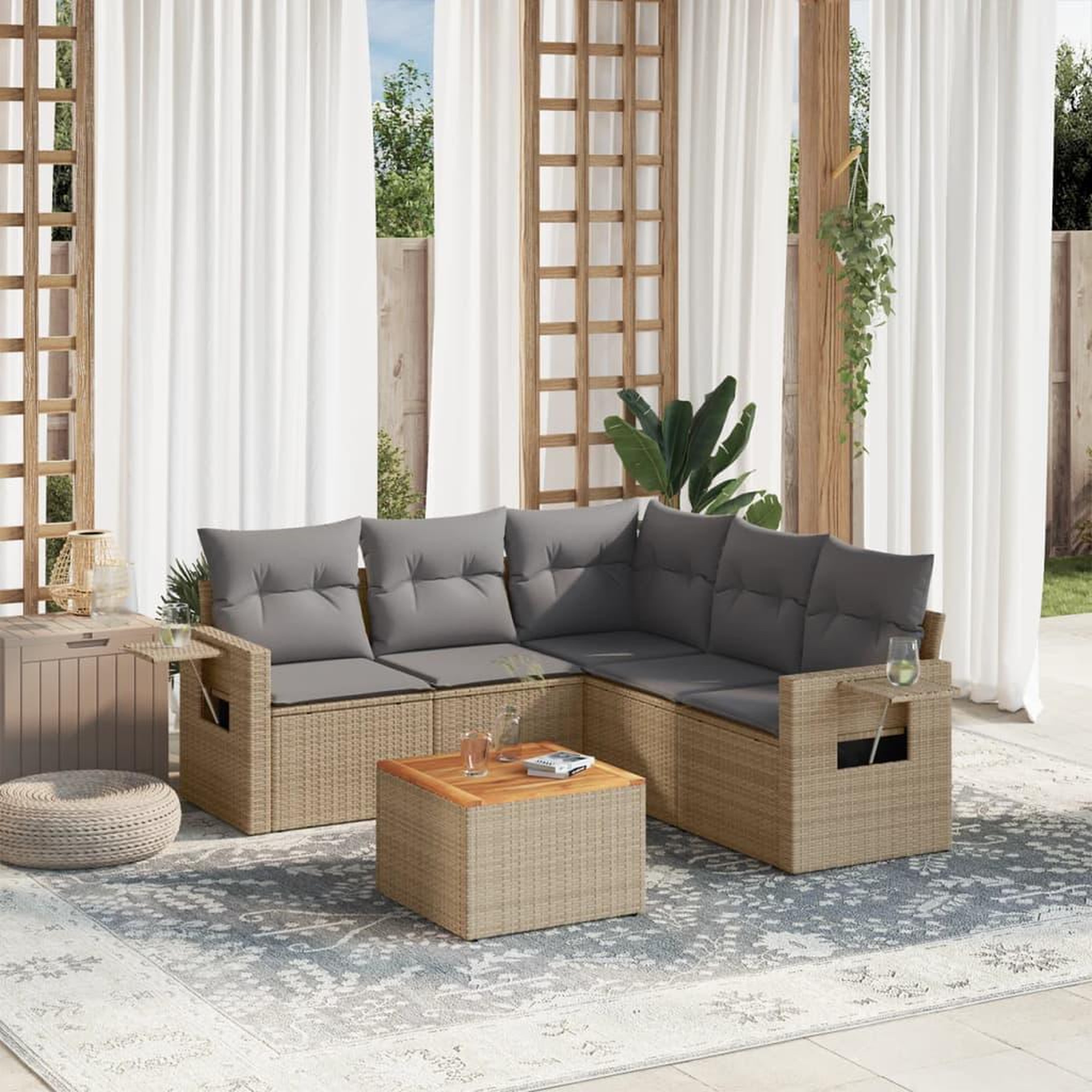 VIDAXL Salon de jardin avec coussins 6 pcs beige resine tressee