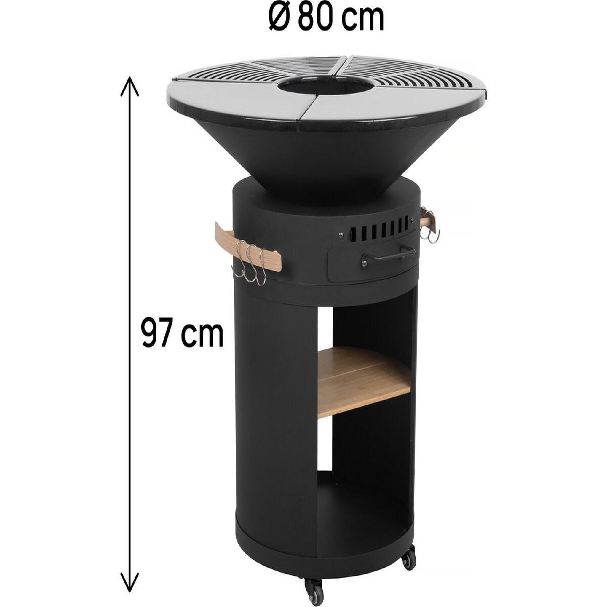 Voir la diapositive 4 : Habitat et Jardin Barbecue plancha brasero à charbon et bois  Cesar premium  - Ø 81 cm - Noir