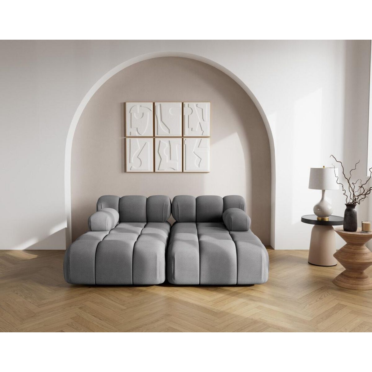 LISA DESIGN Ruby - canapé droit 4 places avec double méridienne - assise profonde - en velours texturé