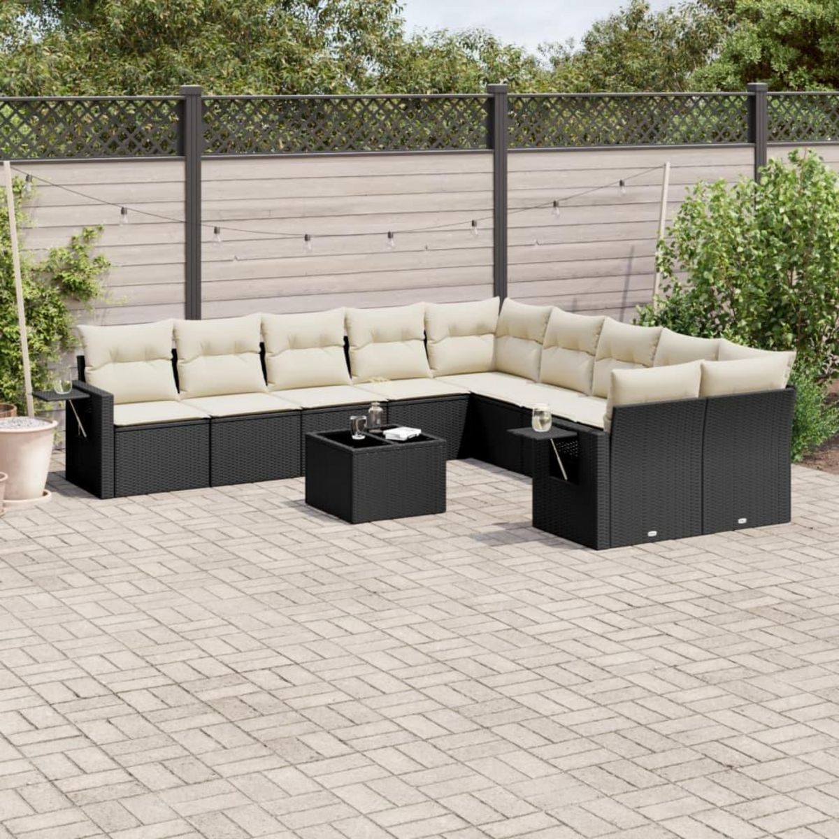 VIDAXL Salon de jardin 11 pcs avec coussins noir resine tressee