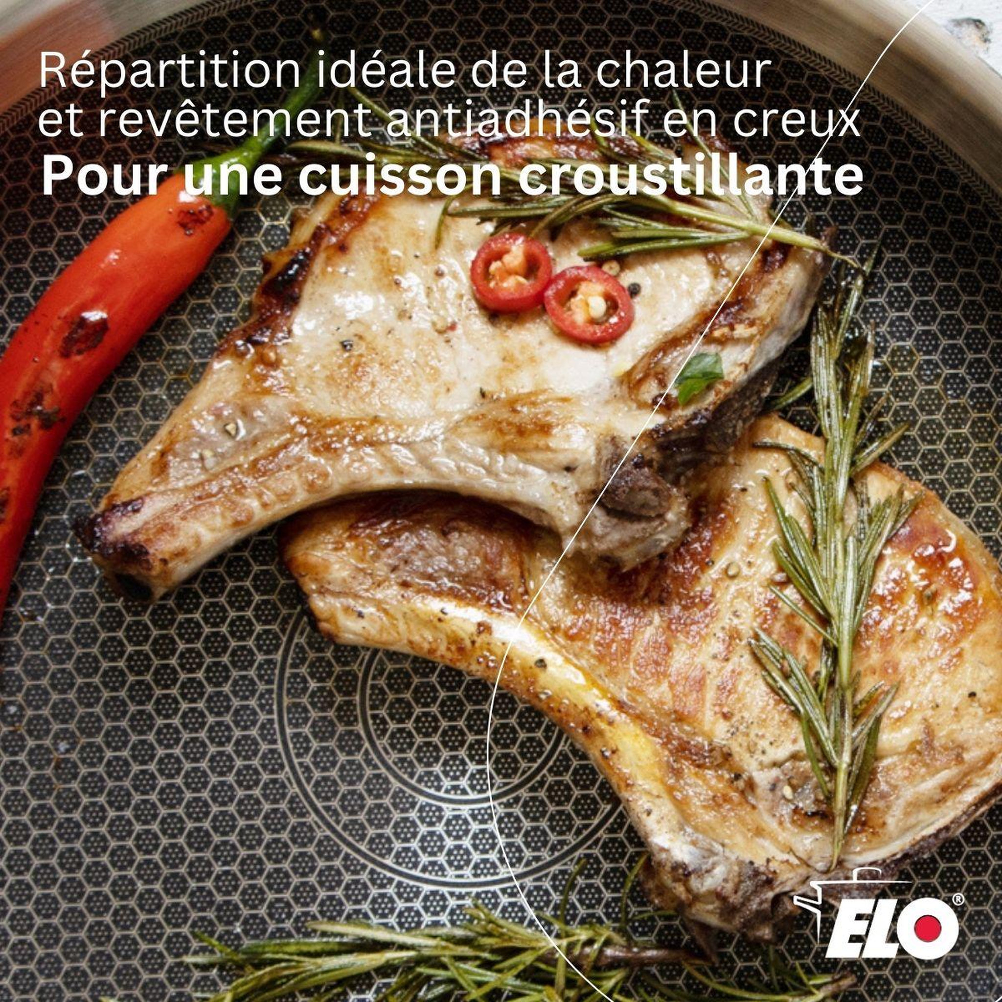 Voir la diapositive 2 : ELO Lot poêle 32 cm elo relief evolution & 4 faitouts elo citrin