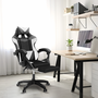 Voir la diapositive 4 : ID MARKET Fauteuil de gaming ALEX réglable avec repose-pied, coussin de tête et coussin lombaire noir blanc et gris