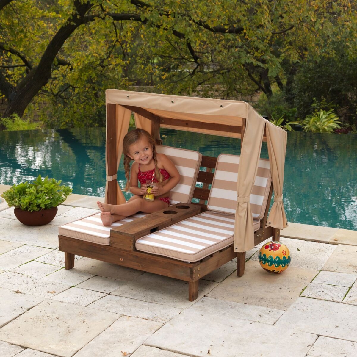Kidkraft Double chaise longue avec porte-gobelets - Expresso et écru