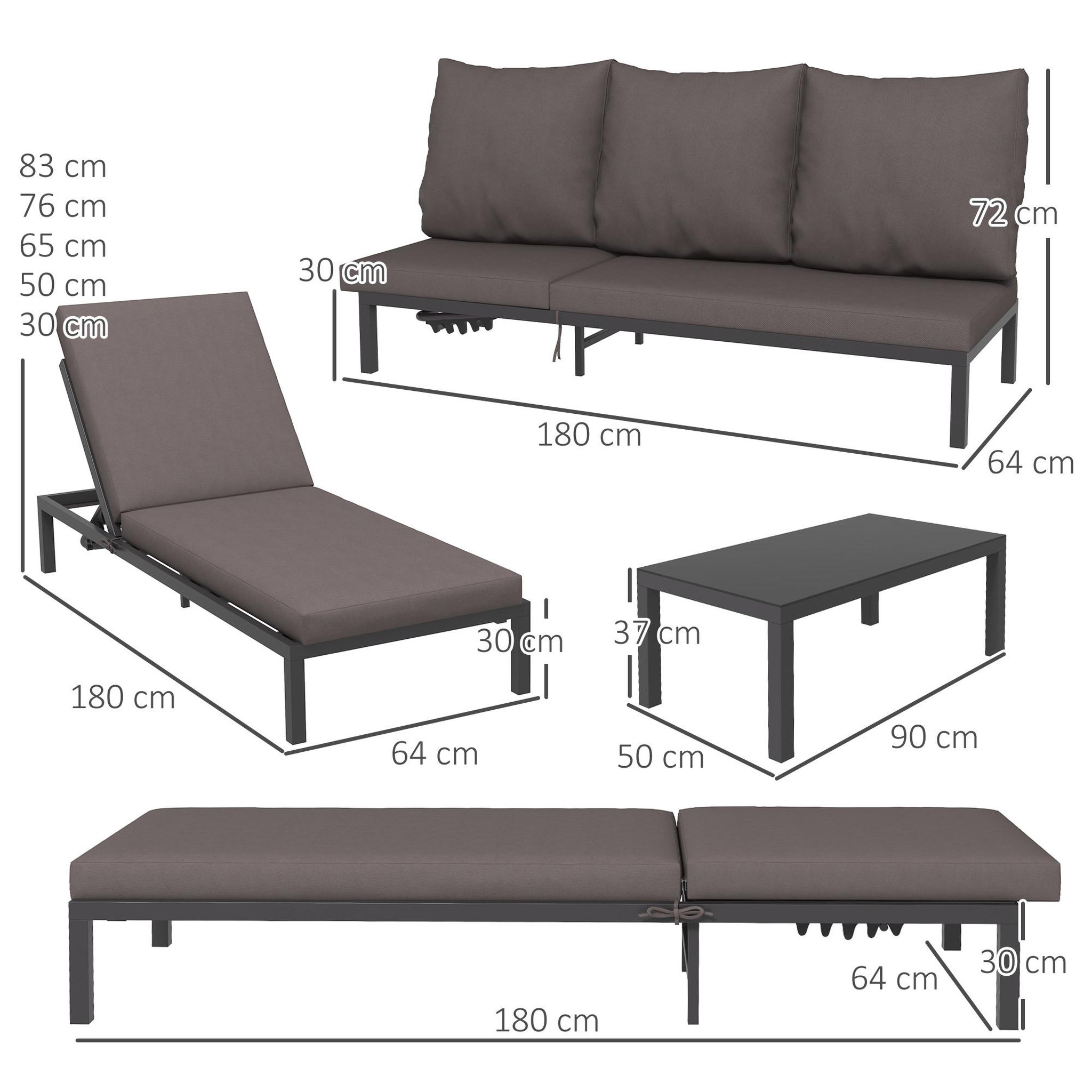 Voir la diapositive 3 : OUTSUNNY Ensemble de 2 bains de soleil inclinables avec matelas déhoussables