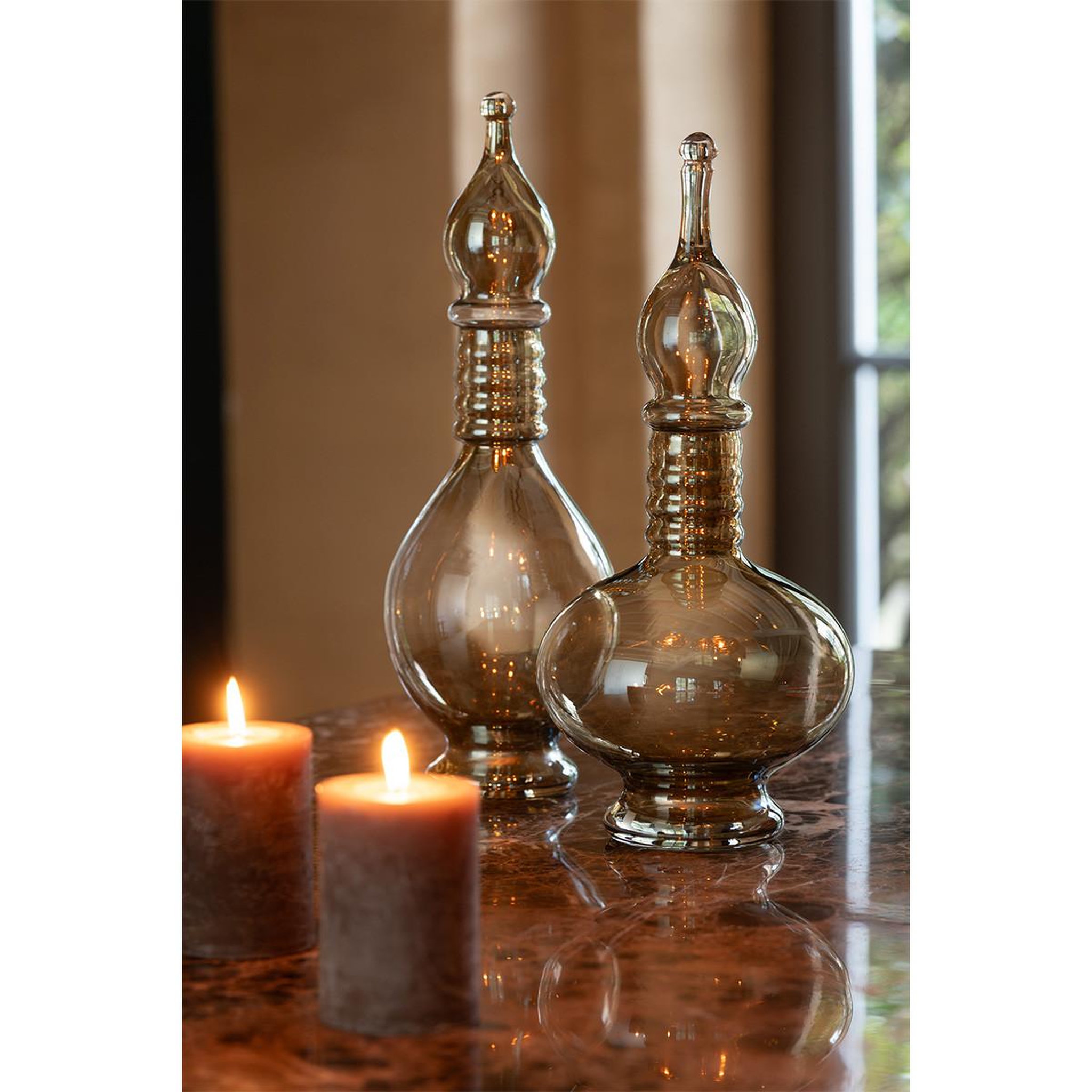Voir la diapositive 4 : J-LINE Vase bouchon fiole en verre  jo  38cm beige